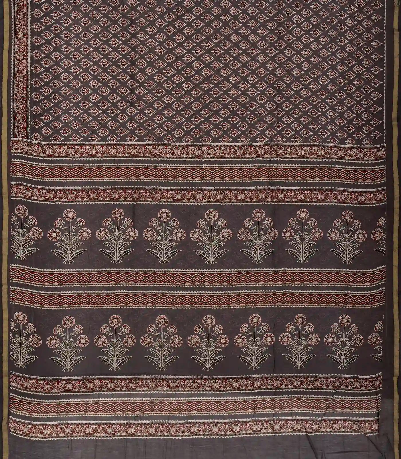 RmKV Dark Grey Woven Jaipur Cotton Saree With Printed Brown Floral Motifs - view 2