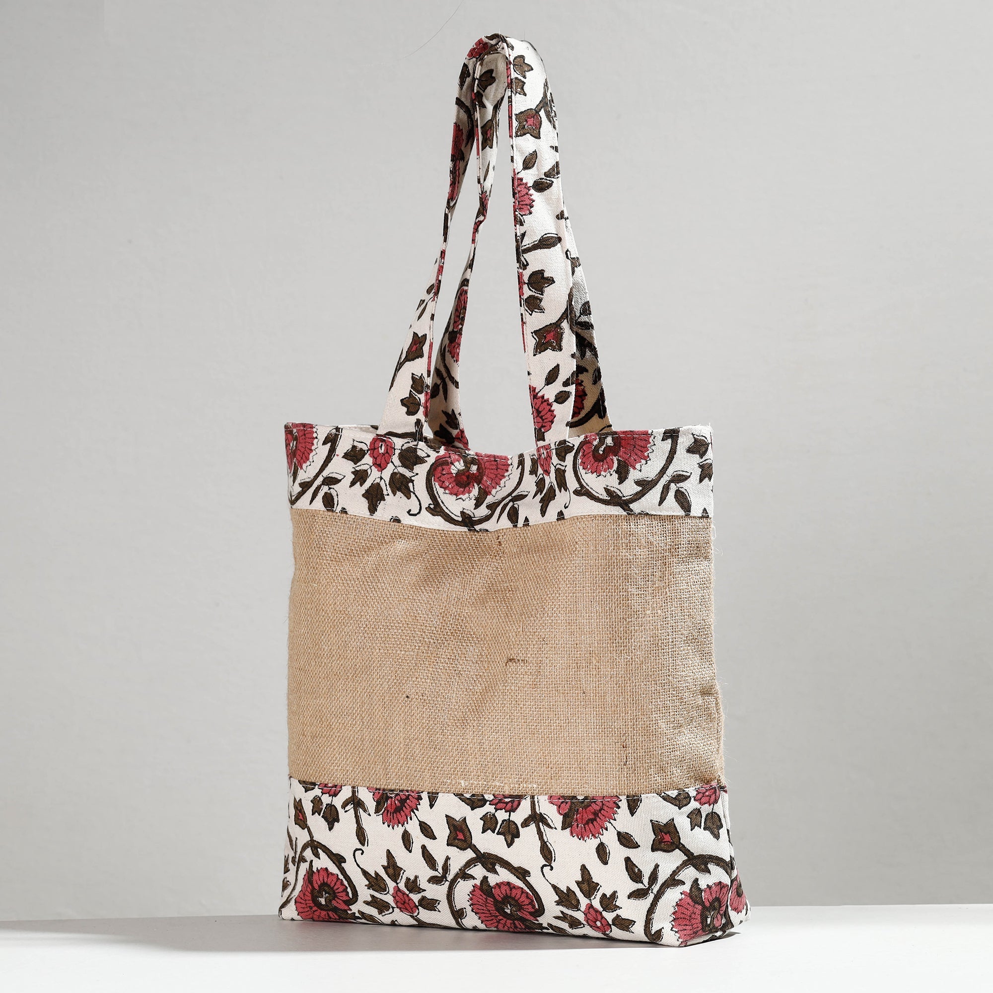 SASHA Beige - Hand Block Printed Jute Shoulder Bag - view 2
