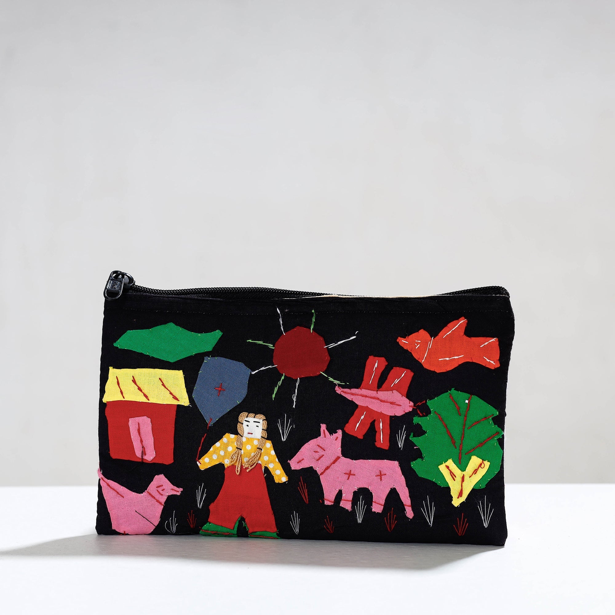 ASHOKA ASSEMBLE - CELEBRATING CRAFTS OF ODISHA Black - Pipli Applique Work Cotton Cosmetic Pouch