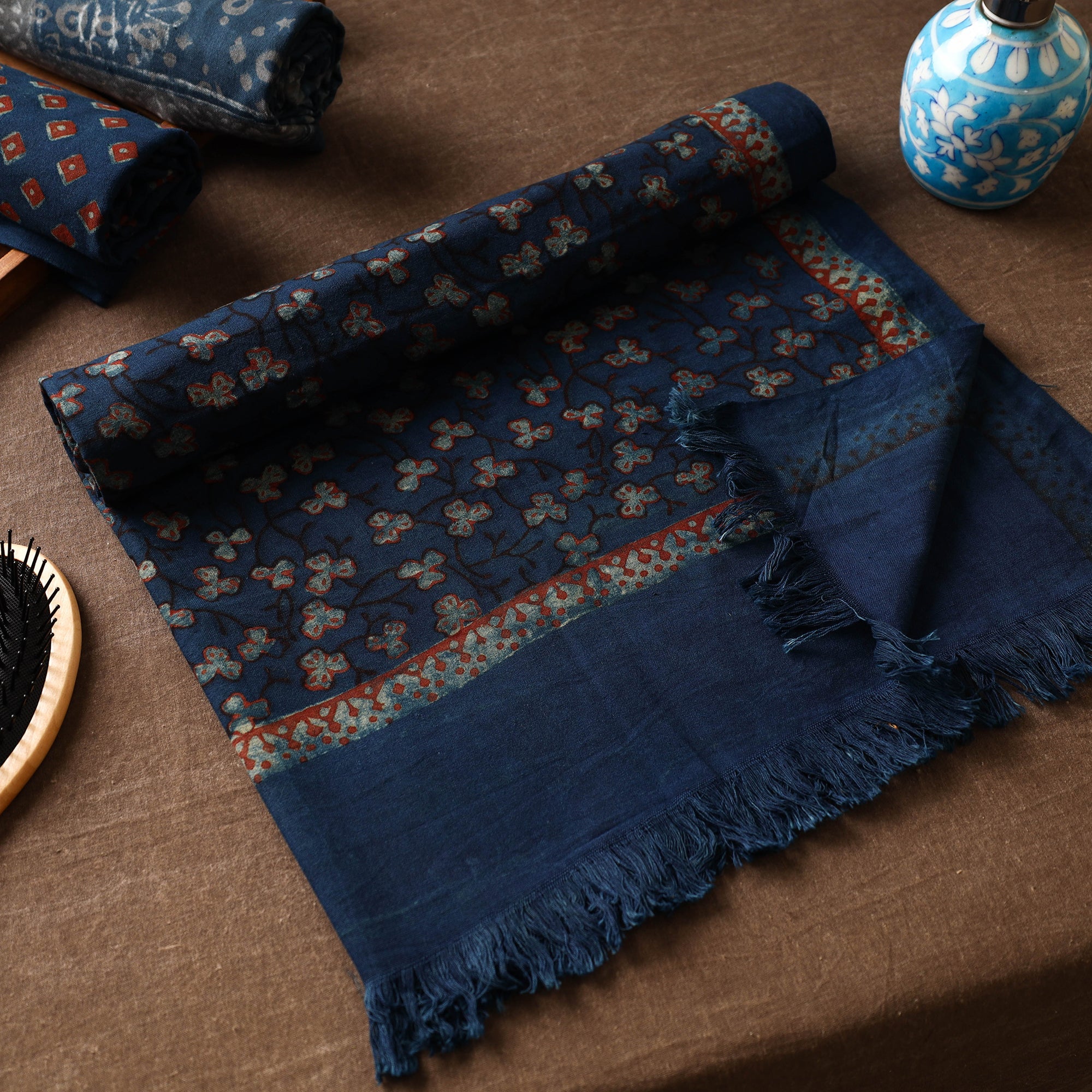 ITOKRI CRAFTS INITIATIVE Blue - Akola Block Printed Pure Handloom Cotton Towel