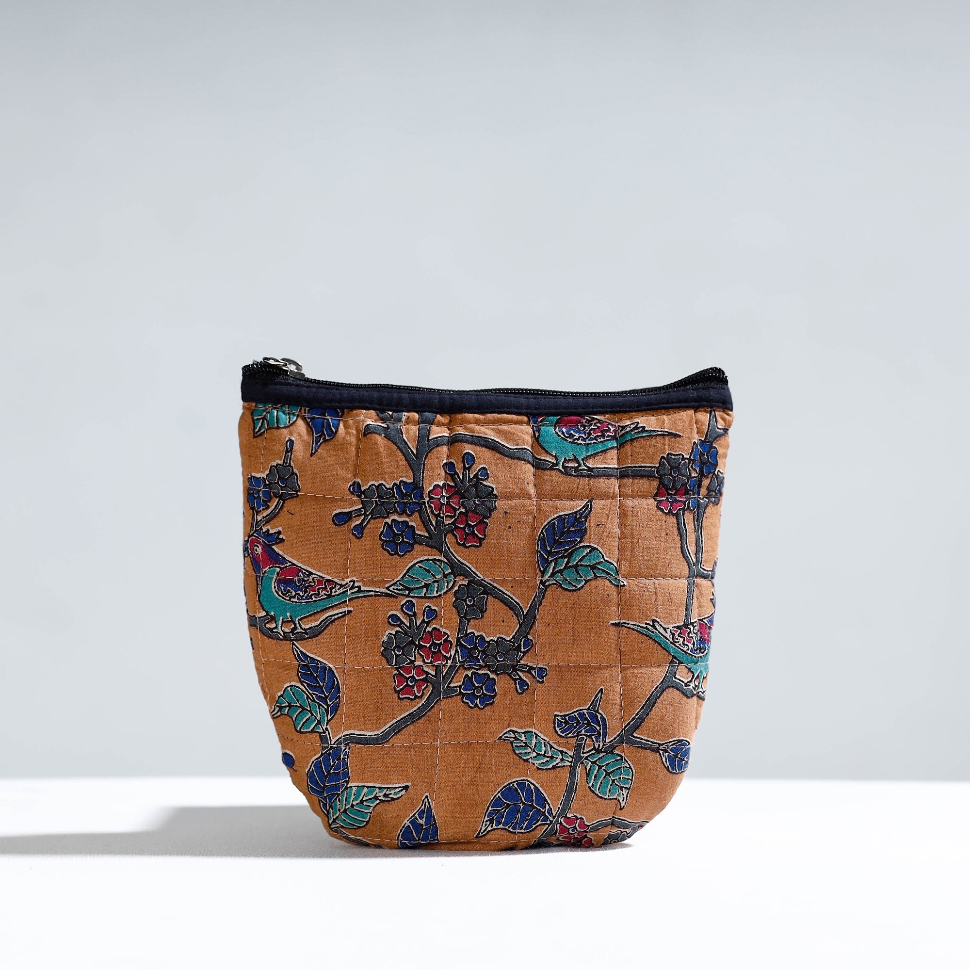 NOORI BAZAR Brown - Handmade Quilted Kalamkari Printed Utility Pouch 01