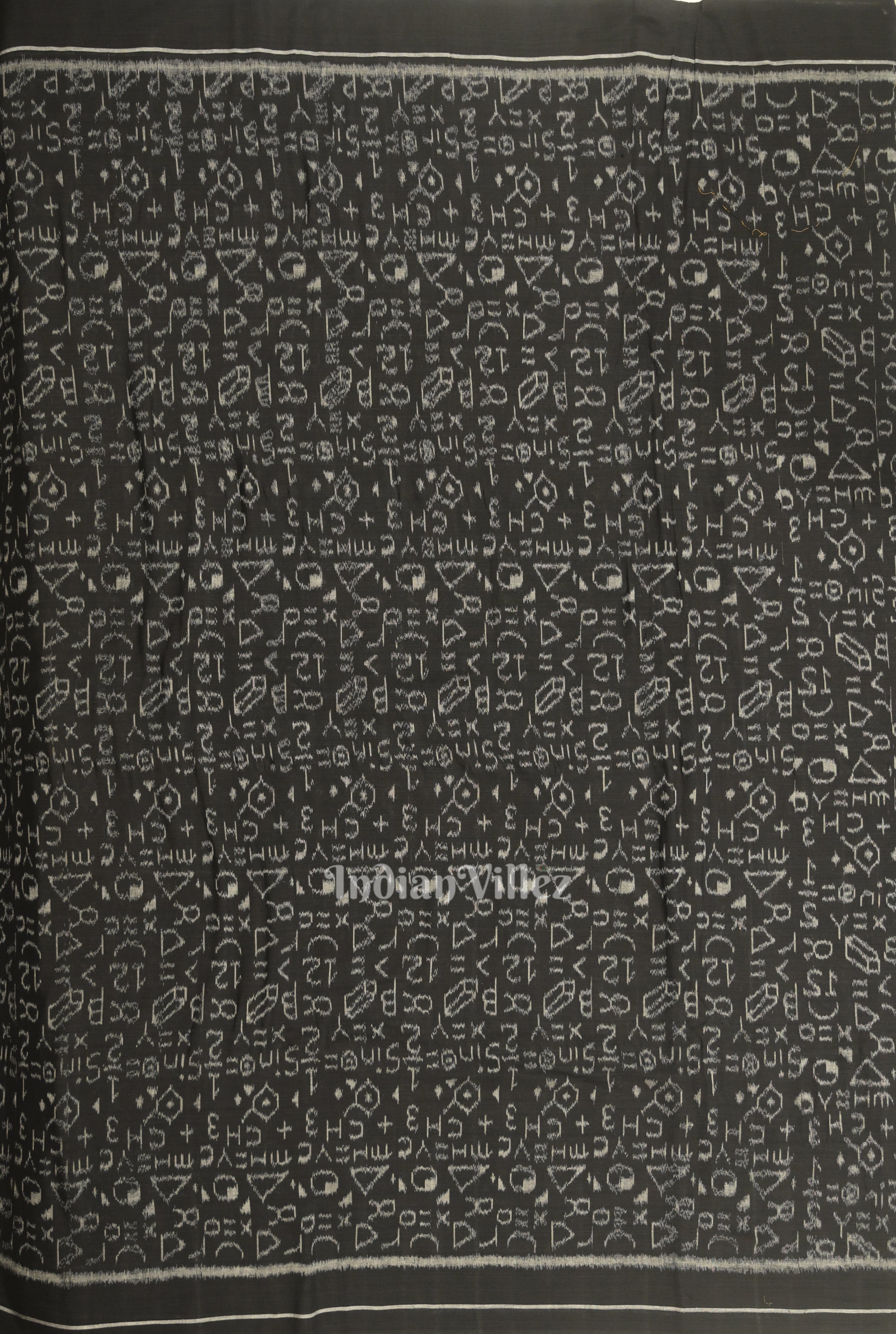 IndianVillèz Black Chemical Formula Theme Sambalpuri Ikat Cotton Fabric - view 3