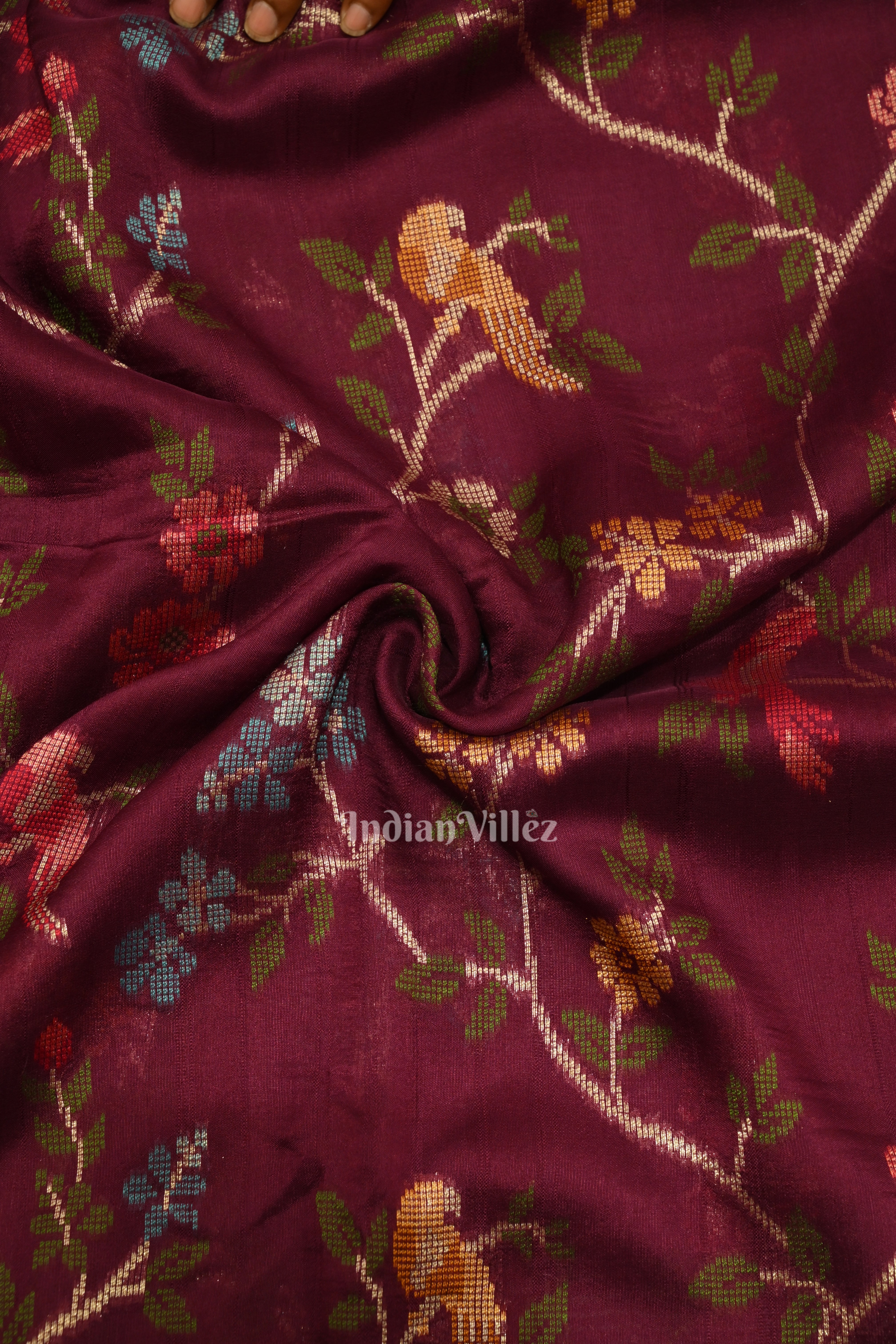 IndianVillèz Wine Brocade Tussar Khaddi Georgette Banarasi Saree - view 2