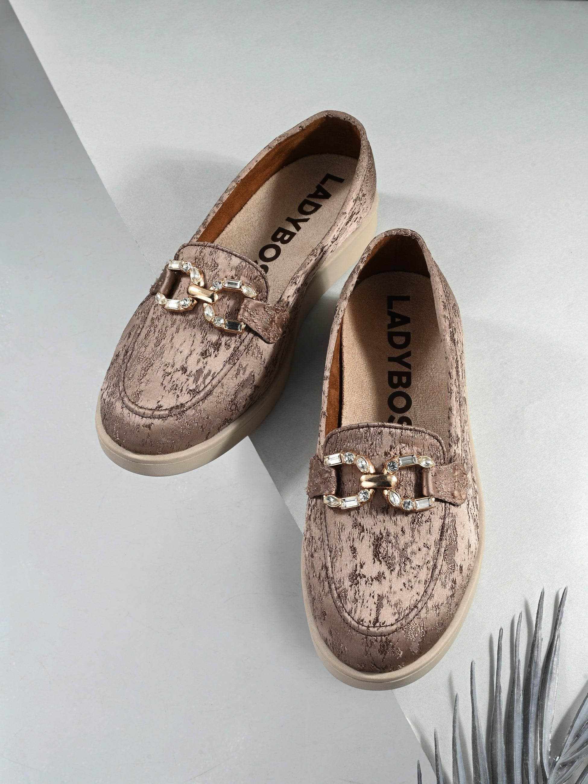 ladybossbyegoss Brown Diamond Casual Loafers by Lady Boss