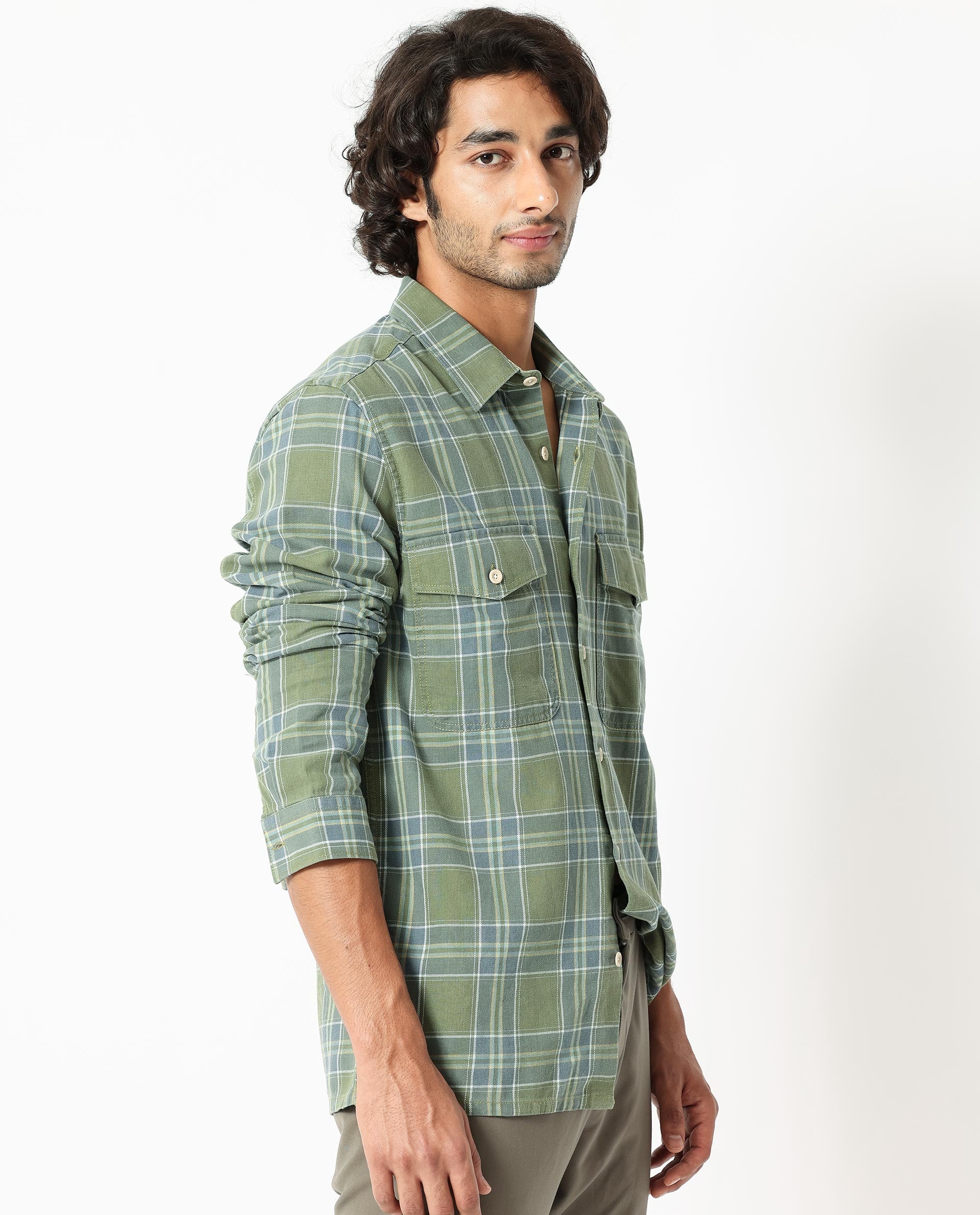 Rare Rabbit Men's Hadsten Green Cotton Fabric Full Sleeves Checks Shirt - view 6