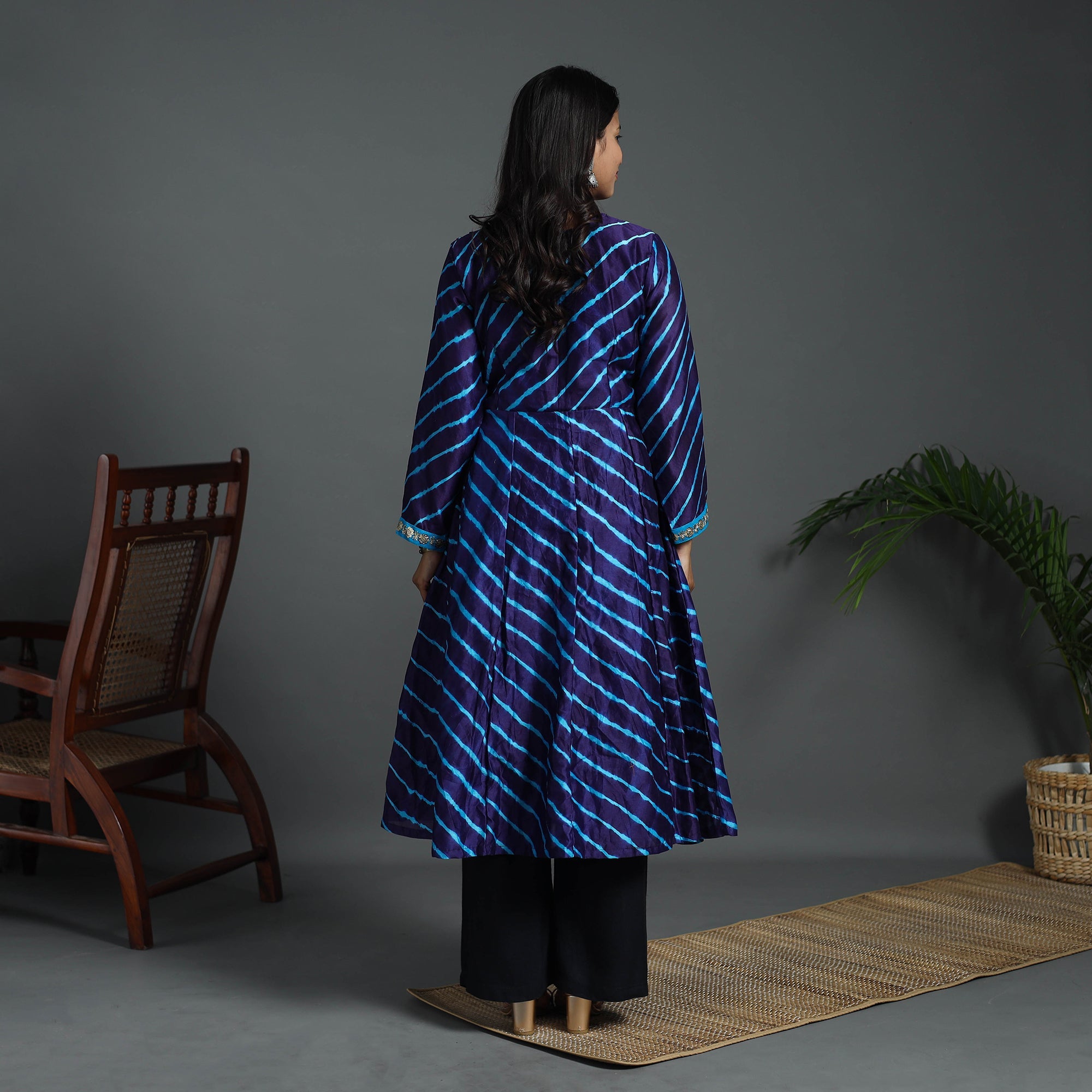 ITOKRI CASUALS Blue - Angrakha Handloom Chanderi Silk Tie-Dye Leheriya Kurta 03 - view 5