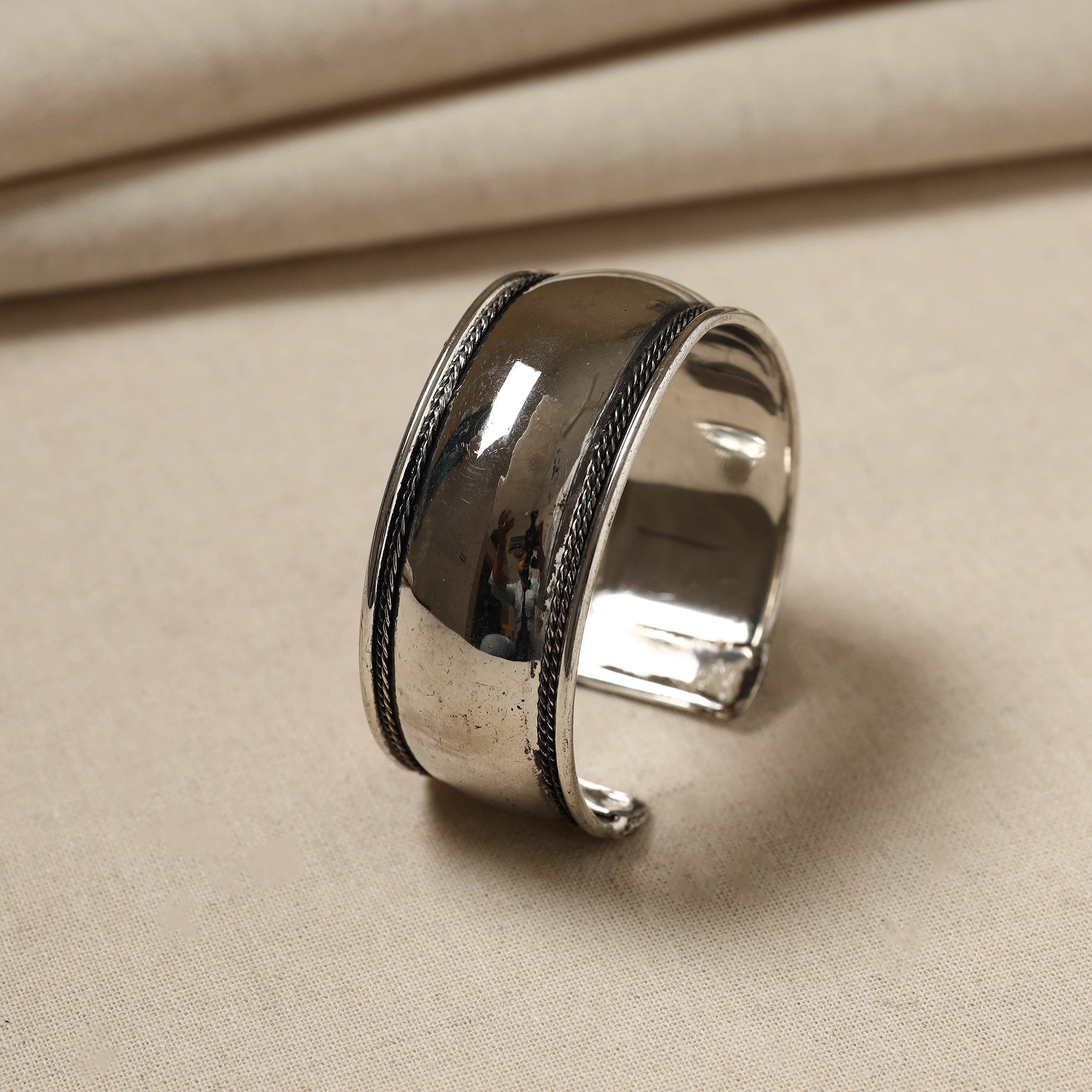 WHITE RIVER STORIES Antique Finish Oxidised German Silver Bangle / Cuff Bracelet (Adjustable) - view 2