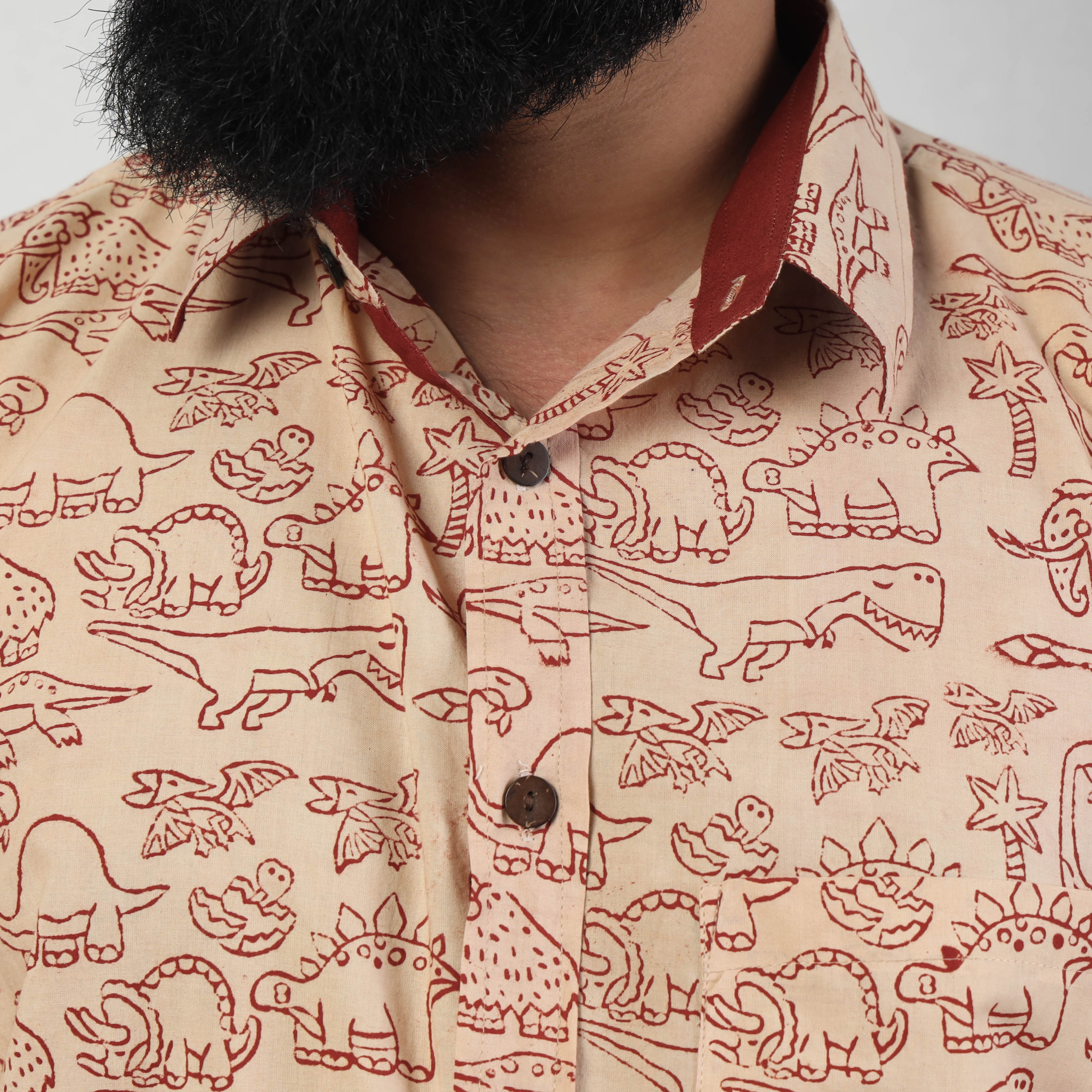 BINDAAS UNLIMITED Beige - Bindaas Block Art Printed Cotton Men Full Sleeve Shirt - view 3