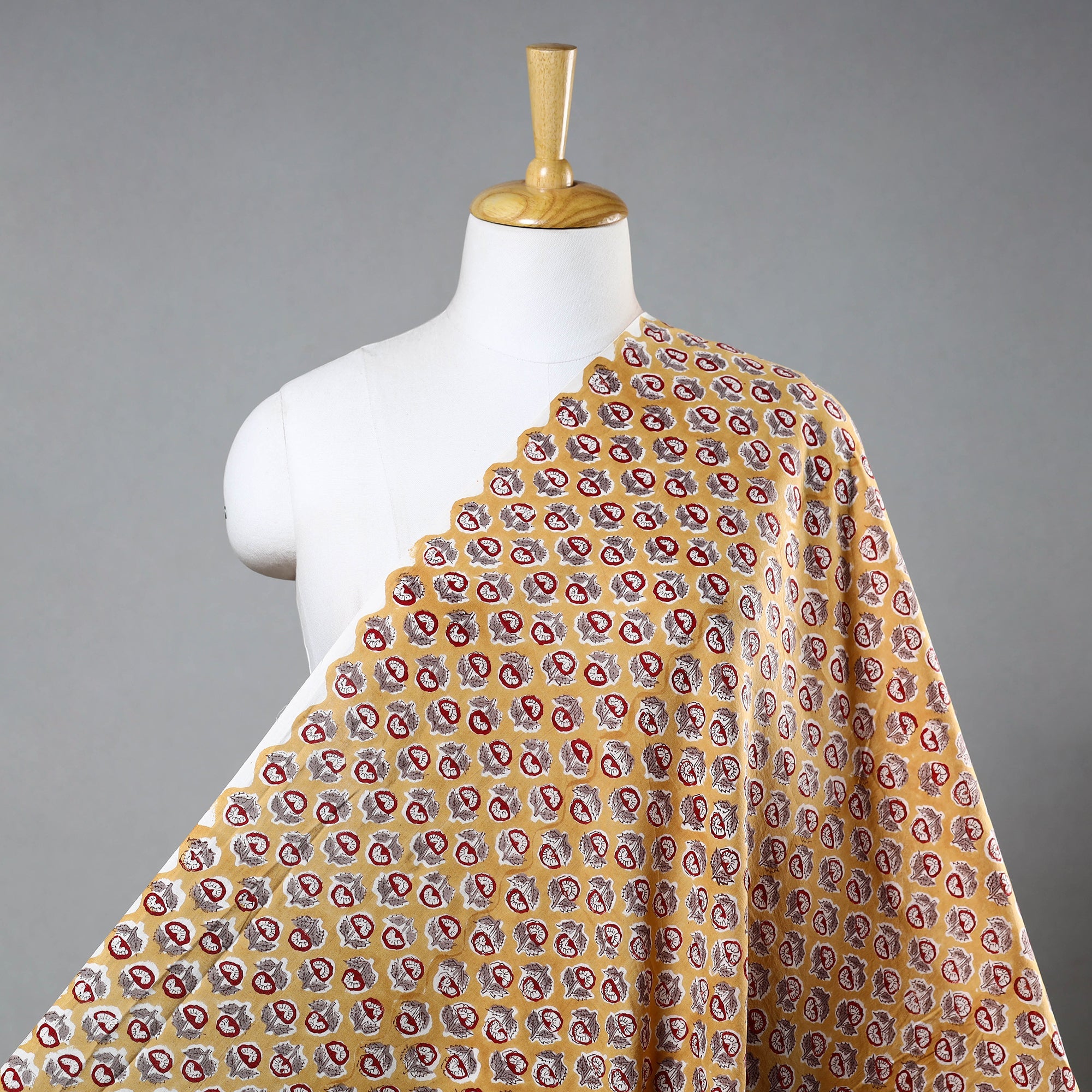 ARTISAN HAND BLOCK PRINTS Brown - Pure Cotton Sanganeri Print Fabric 15