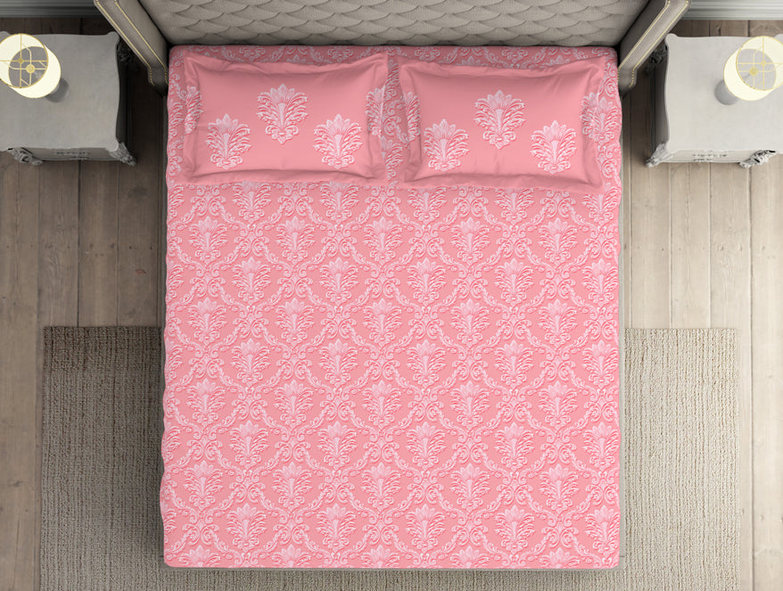 Spaces India Floral Pale Rosette - Pink 100% Cotton Double Bedsheet - Queens Garden By Spaces - view 3