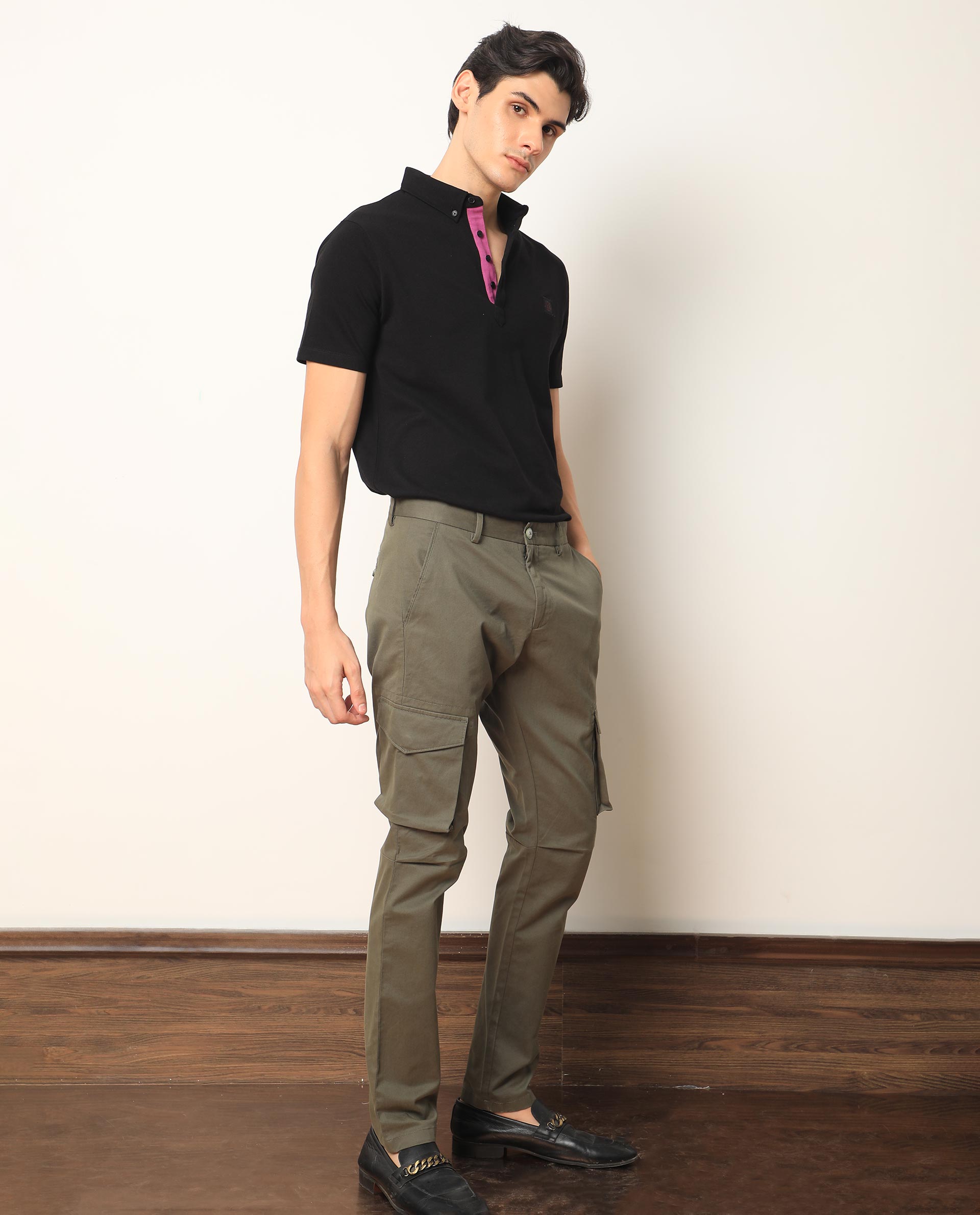 Rare Rabbit Men's Celu Olive Solid Mid-Rise Cargo Style Slim-Fit Trouser - view 7