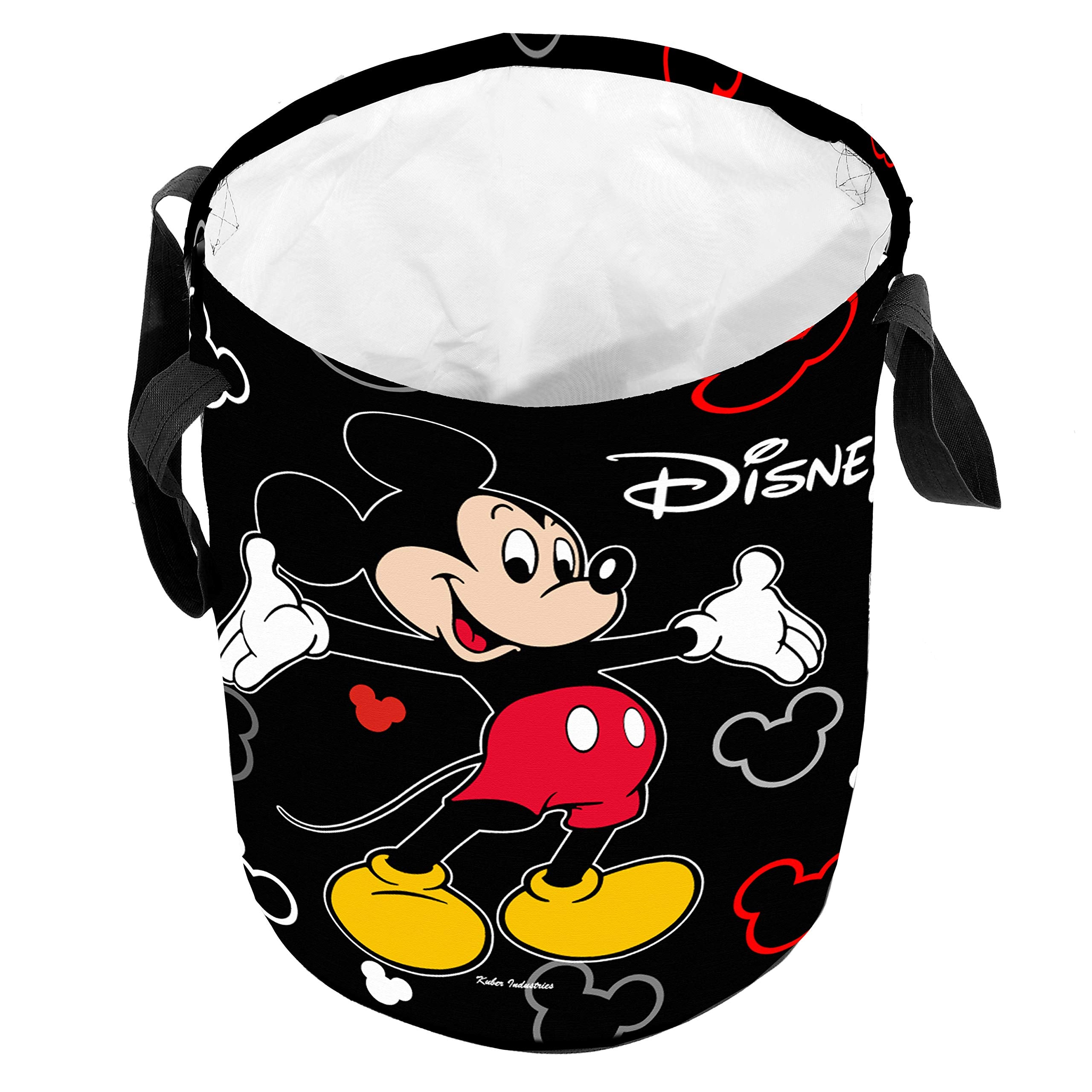 Kuber Industries Disney Print Round Non Woven Fabric Foldable Laundry Organiser with Handles,45 LTR (Set of 2, Black & Pink)-KUBMART11656, Standard - view 8
