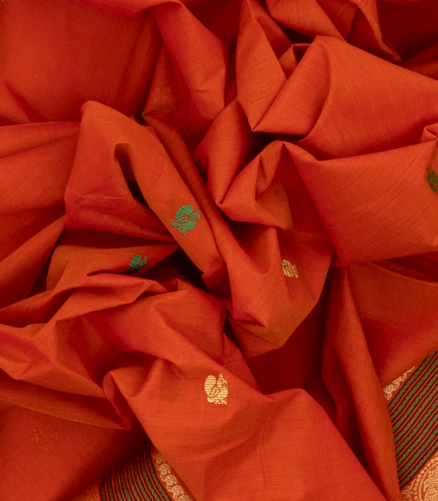 RmKV Orange Handloom Kanchi Cotton Saree With Annam Buttas - view 3