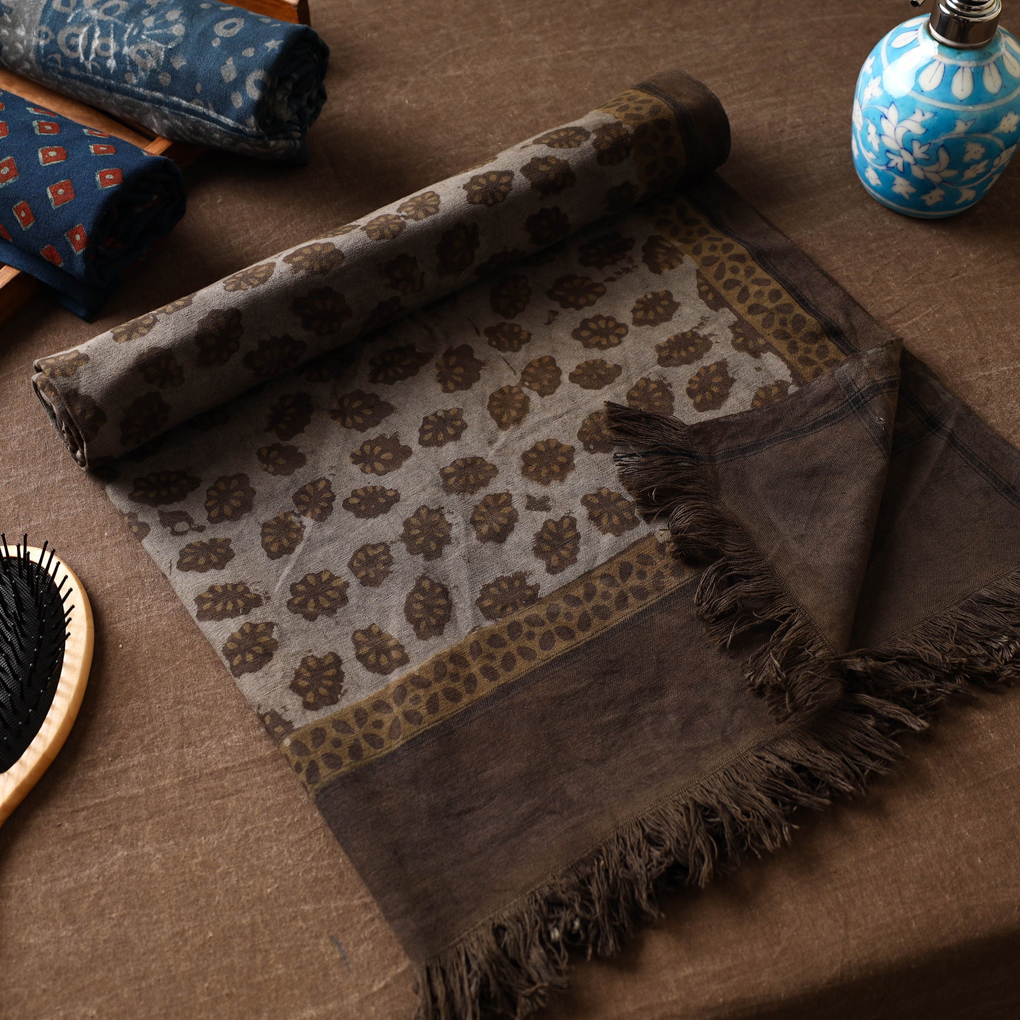 ITOKRI CRAFTS INITIATIVE Brown - Akola Block Printed Pure Handloom Cotton Towel