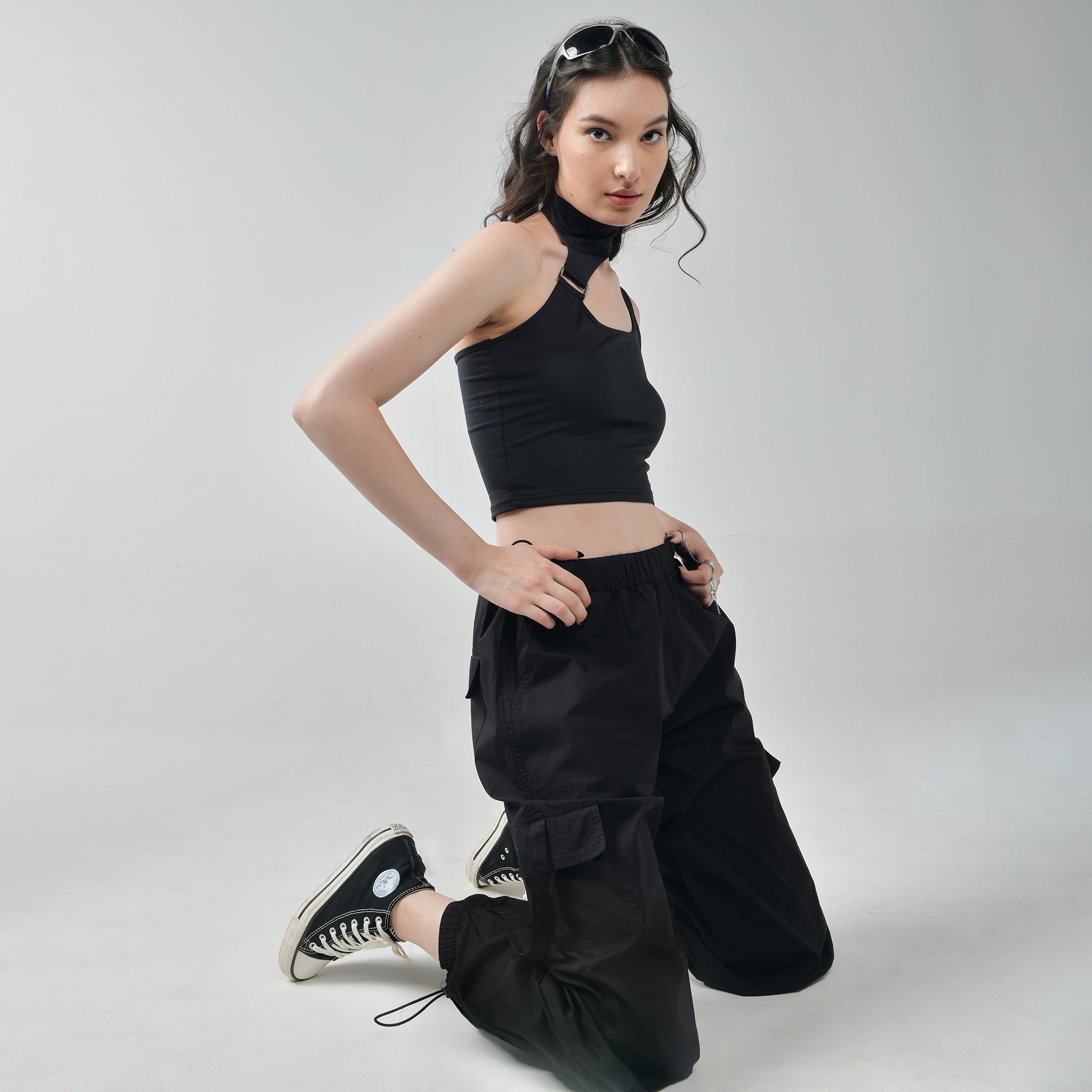 I Z F Black Buckle Top & Cargo Para Pants Black - view 4