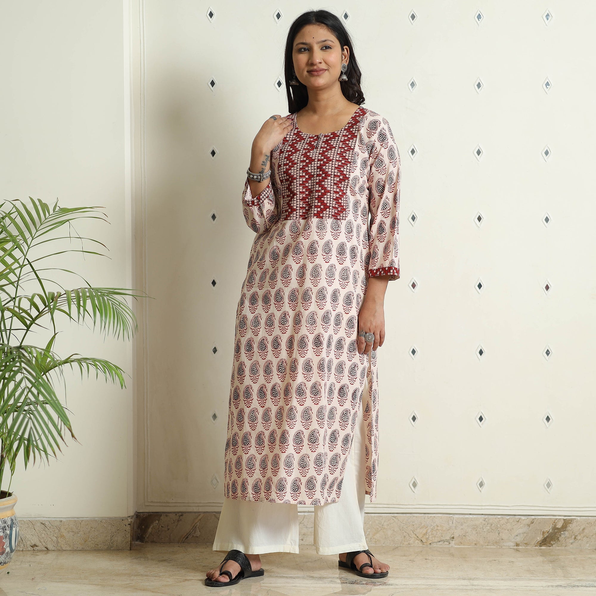 ITOKRI CASUALS Beige - Block Print Cotton Straight Bagh Kurta - view 2