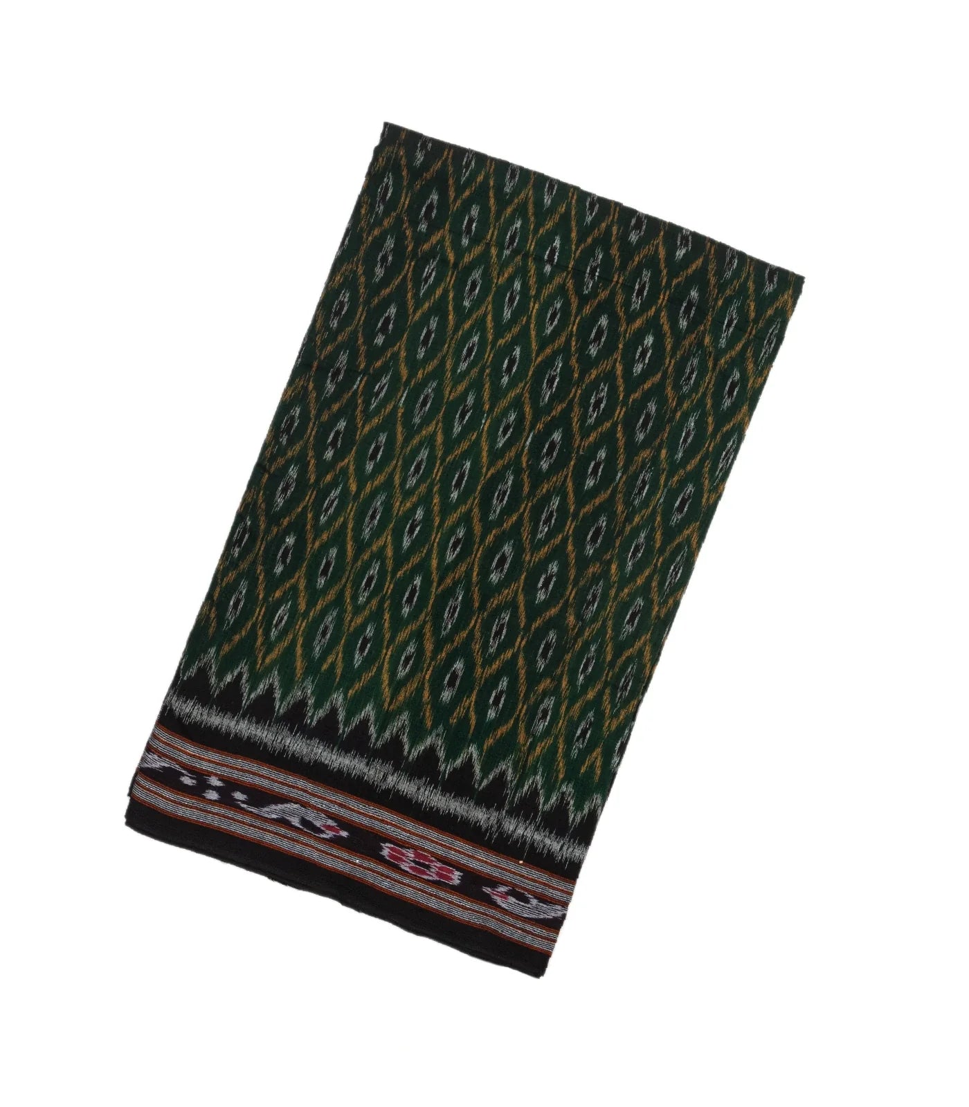 RmKV Dark Green Handloom Orissa Cotton Saree With Tie & Dye Jaal Motifs