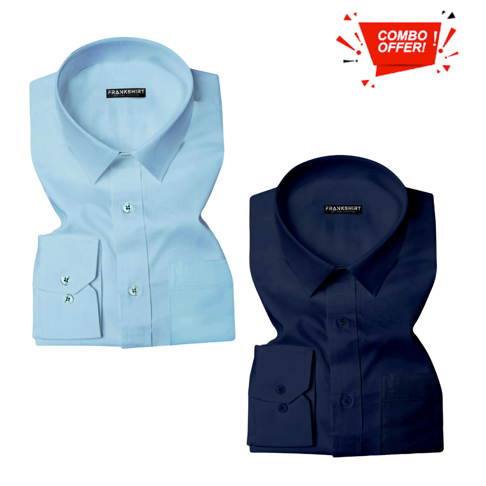 BlackTree Pack of 2 Cotton Shirt for Man (Light Blue and Navy Blue)