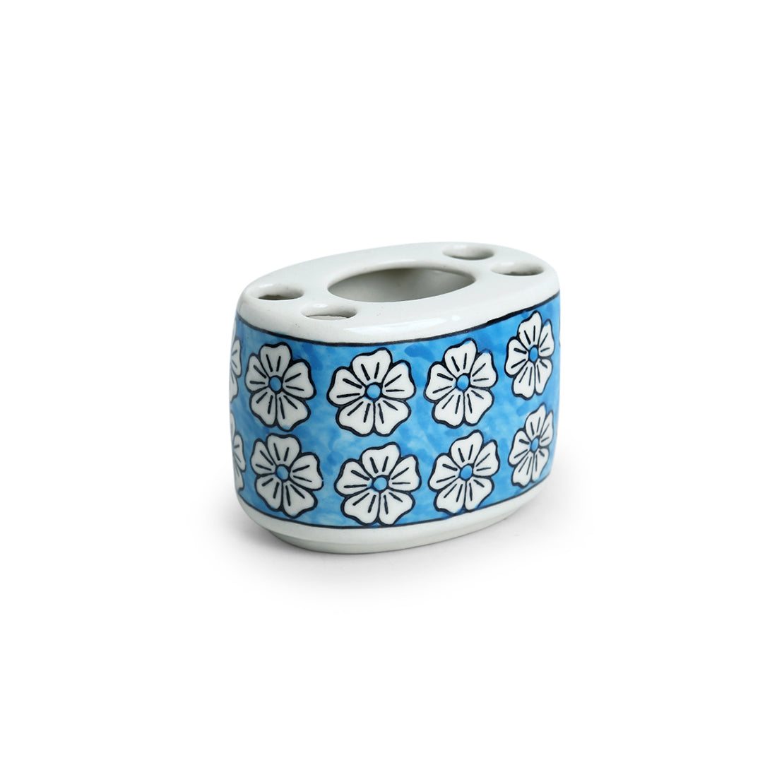 EXCLUSIVELANE 'Turquoise Mogra' Handpainted Bathroom Accessory Set In Ceramic (Liquid Soap Dispenser, Toothbrush Holder) - view 4