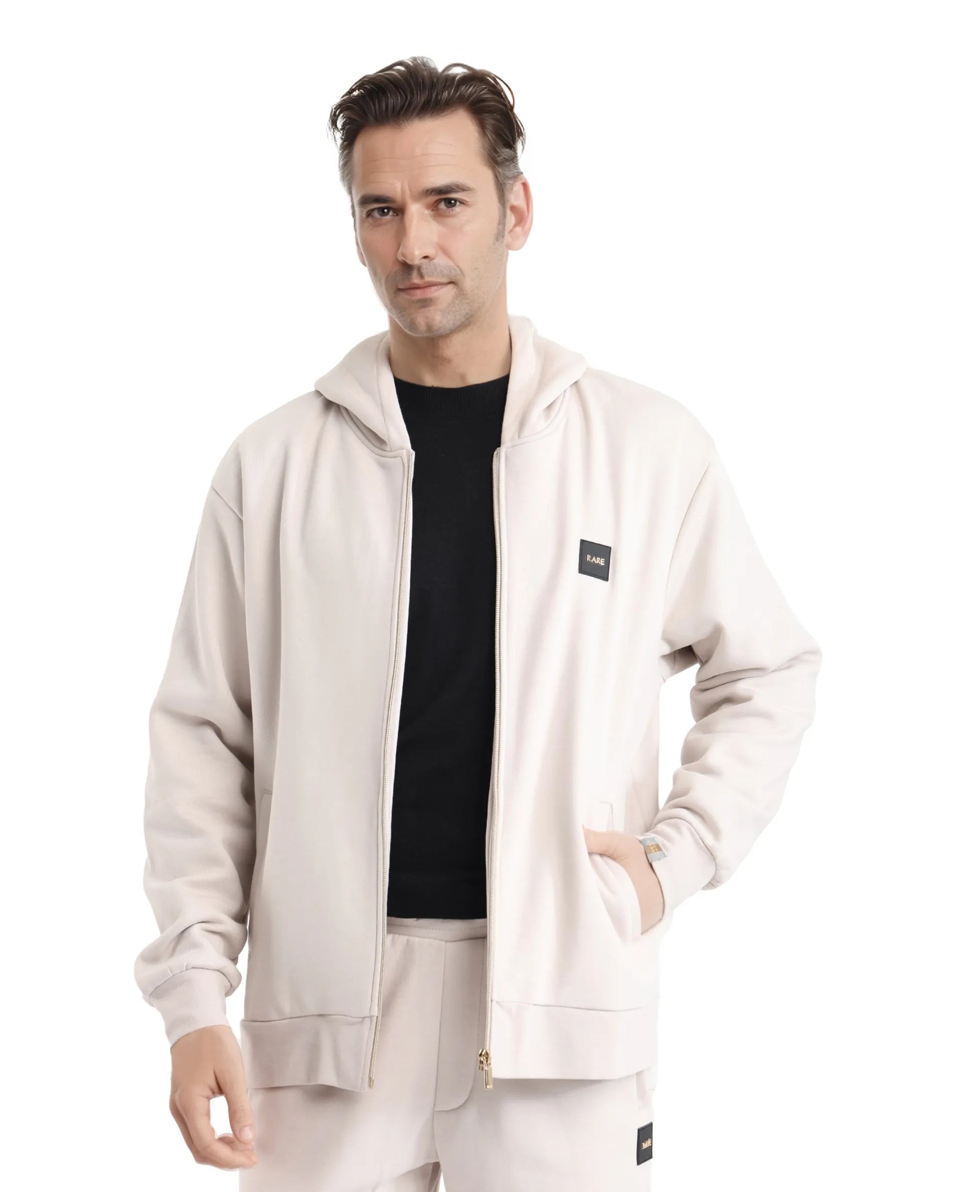 Rare Rabbit Men Anderson-2 Off White Full Sleeve Hooded Zipper Closure Plain Sweatshirt - view 5