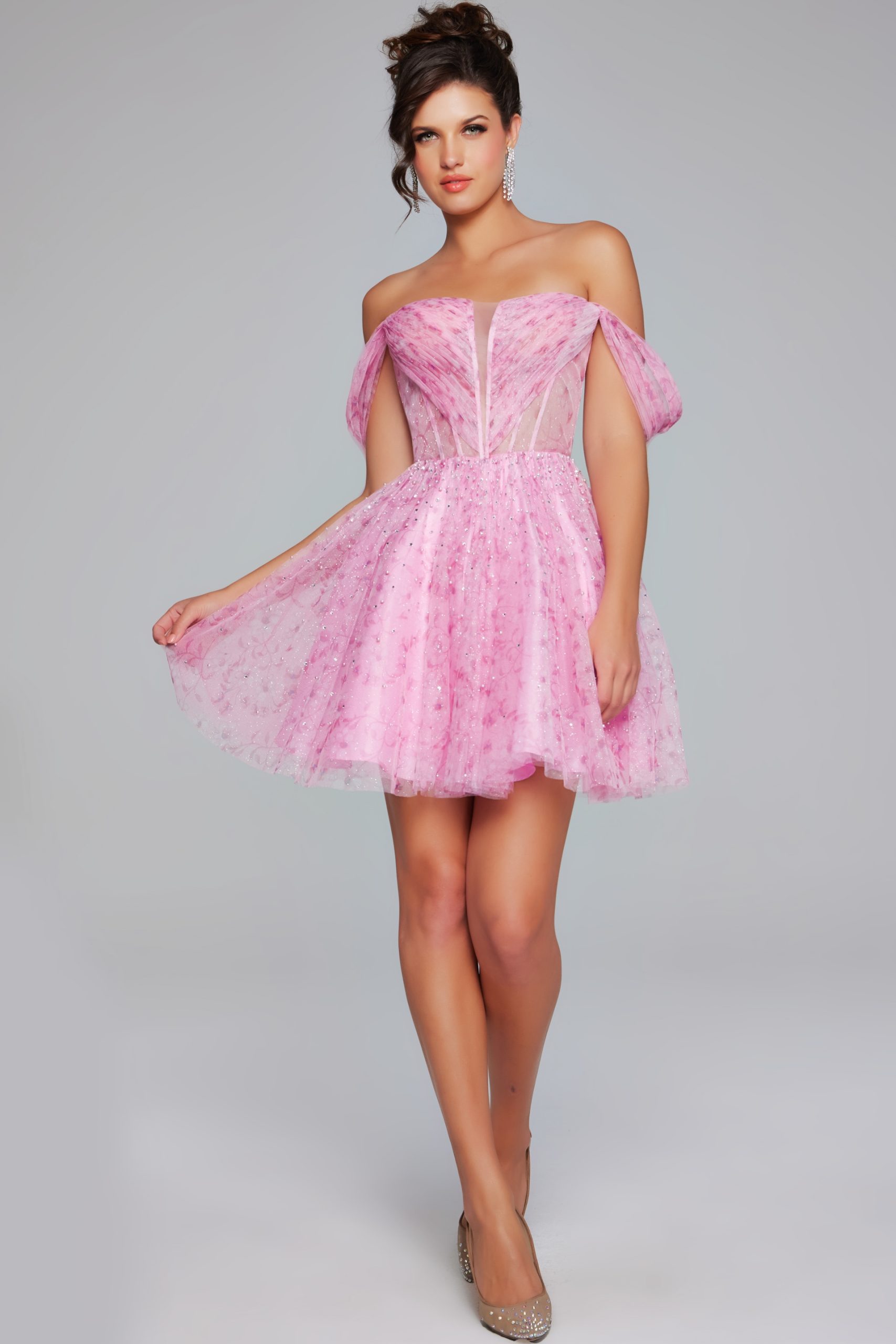 Tulle Short Off Shoulder A-line Dress by Jovani 38000 - view 3