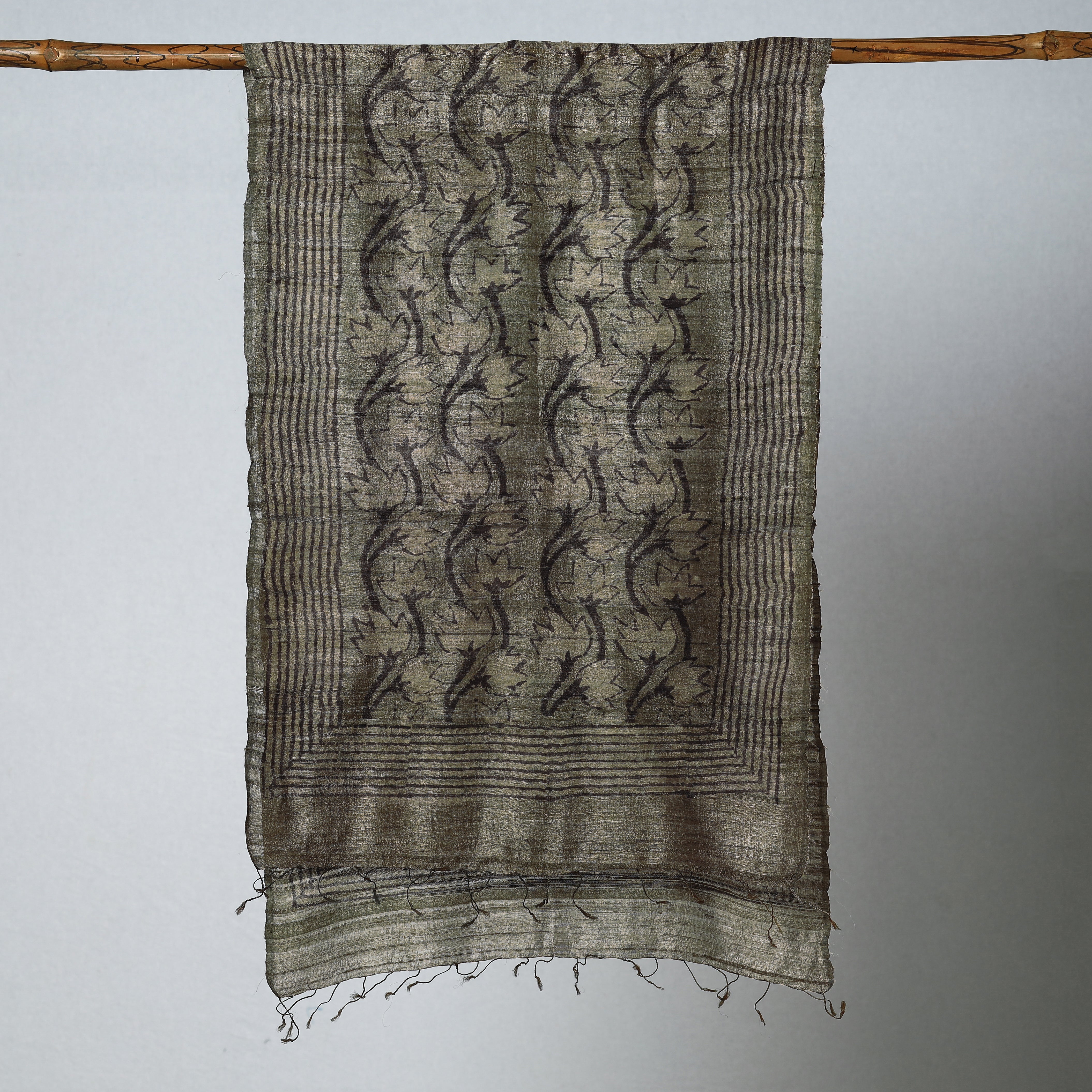 BINDAAS UNLIMITED Brown - Handloom Block Print Tussar Silk Bindaas Stole - view 2