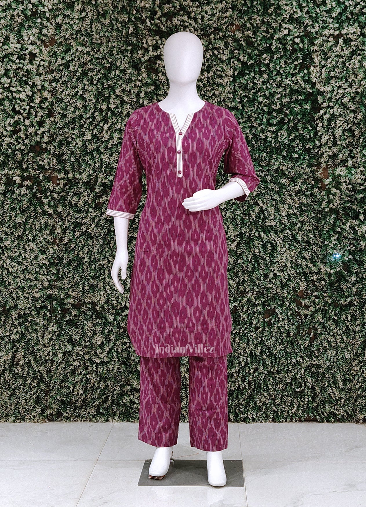 IndianVillèz Purple Pochampally Cotton Kurti Set with Pallazo (Co-Ords Set)