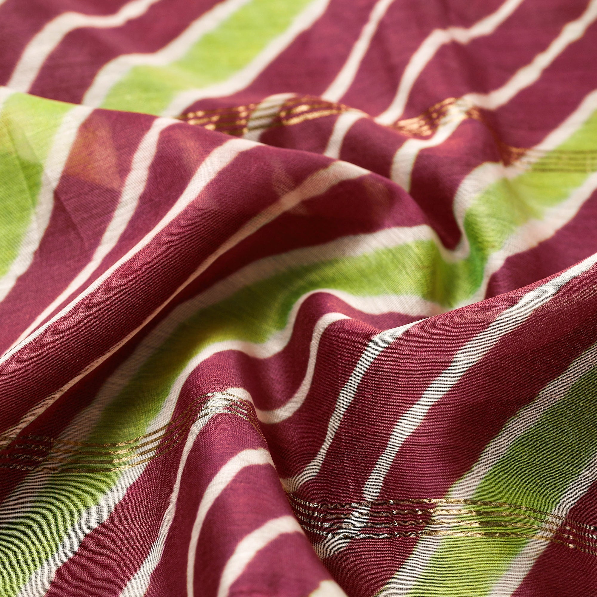 LEHARIYA BY BADSHAH MIYAN Brown - Leheriya Tie-Dye Chanderi Silk Handloom Stole with Zari Border 42 - view 2