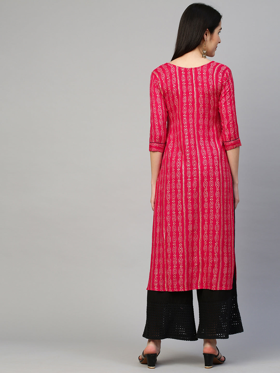 Fashor Bandhej Printed & Embroidered Kurta - Hot Pink - view 8