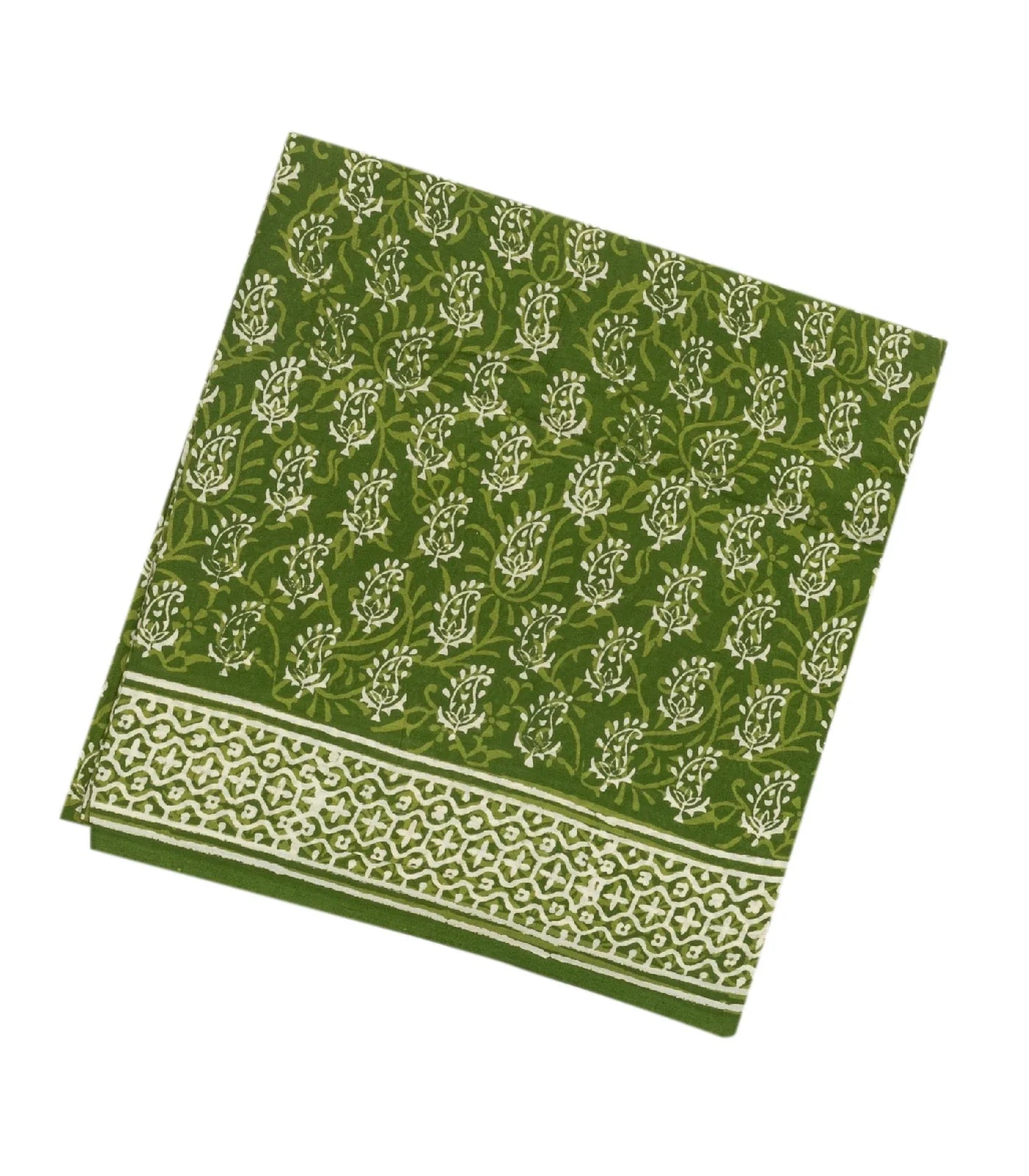 RmKV Leafy Green Woven Jaipur Cotton Saree Printed With White Floral Motifs