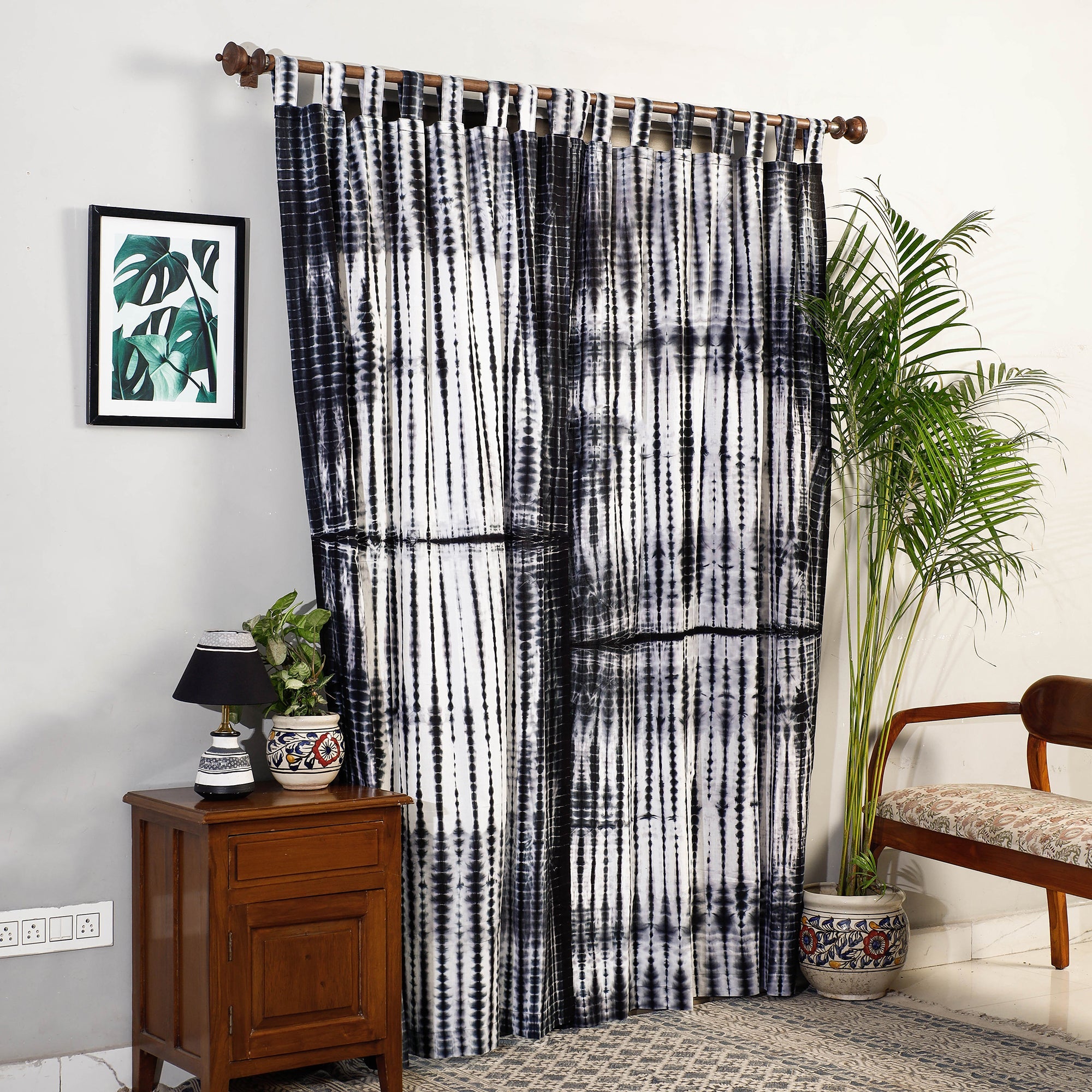 HAVELI CHRONICLES Black - Shibori Tie-Dye Cotton Door Curtain - Set of 2 (6.6 x 4 feet)
