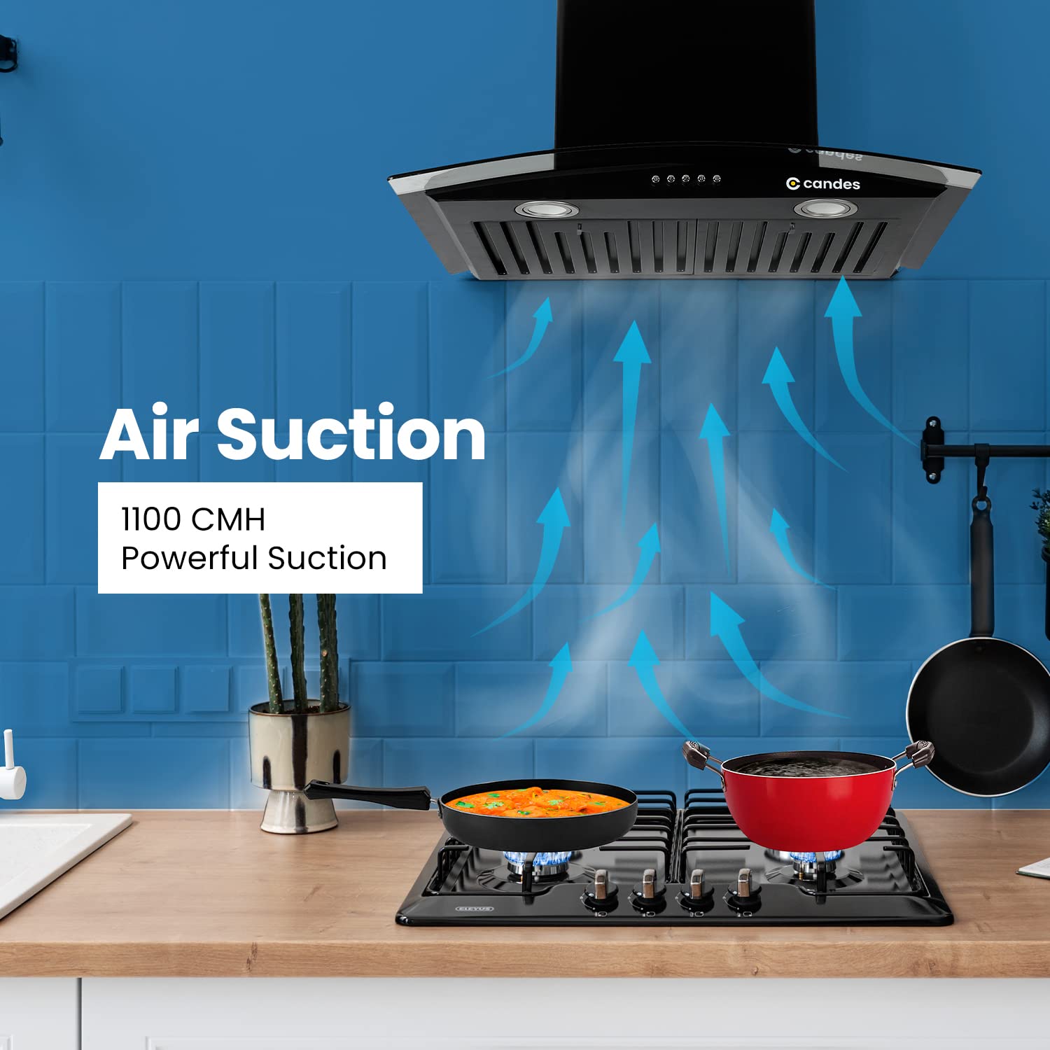 Candes Blaze Kitchen Chimney 60 Cms with Powerful 1100 m3/h Suction| Stainless Steel Baffle Filter | Curved Glass |Oil Collector |Anti-Fingerprint & B - view 7