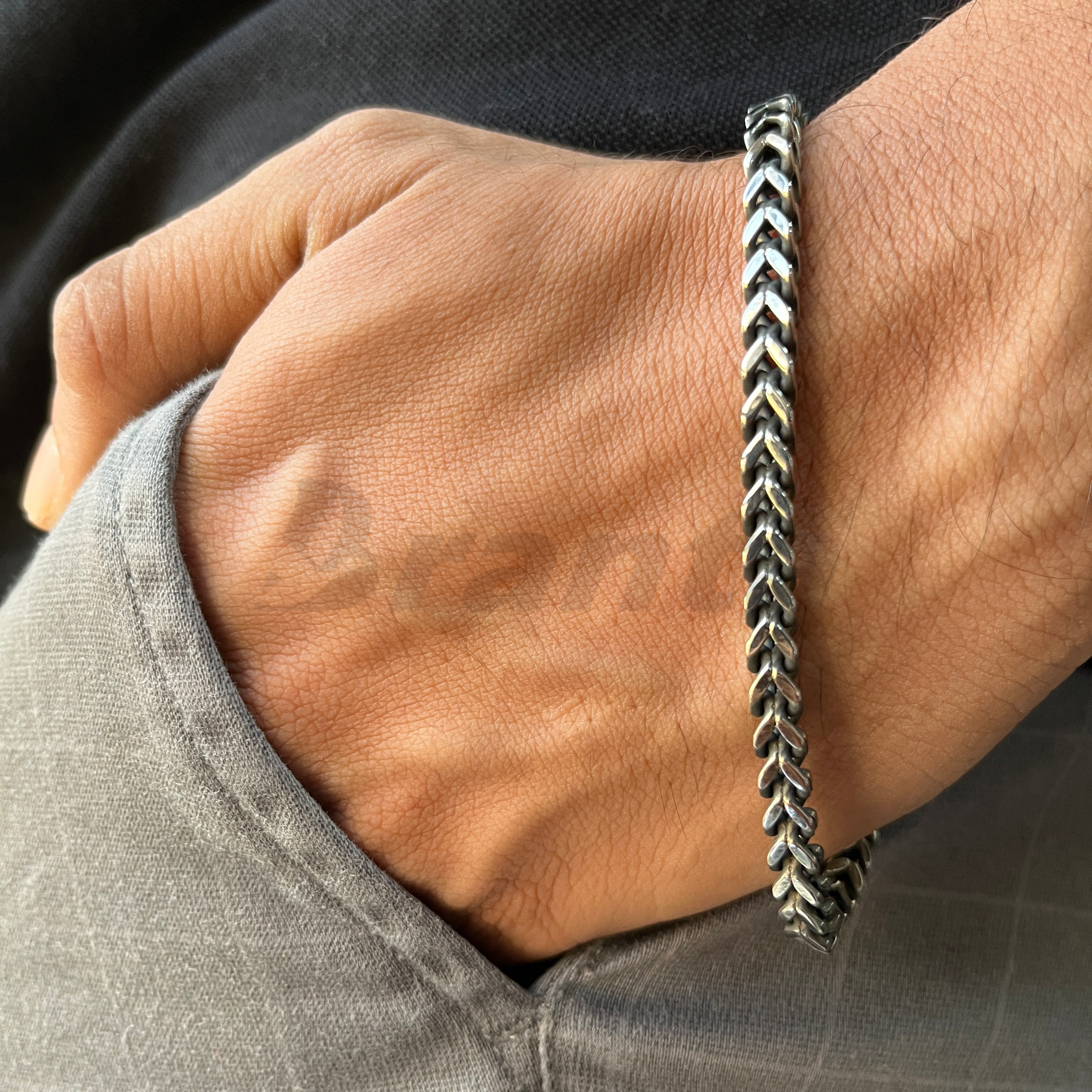 brantashop Silver Chunky Link Stainless Steel Bracelet For Men (9.5 Inch) - view 2