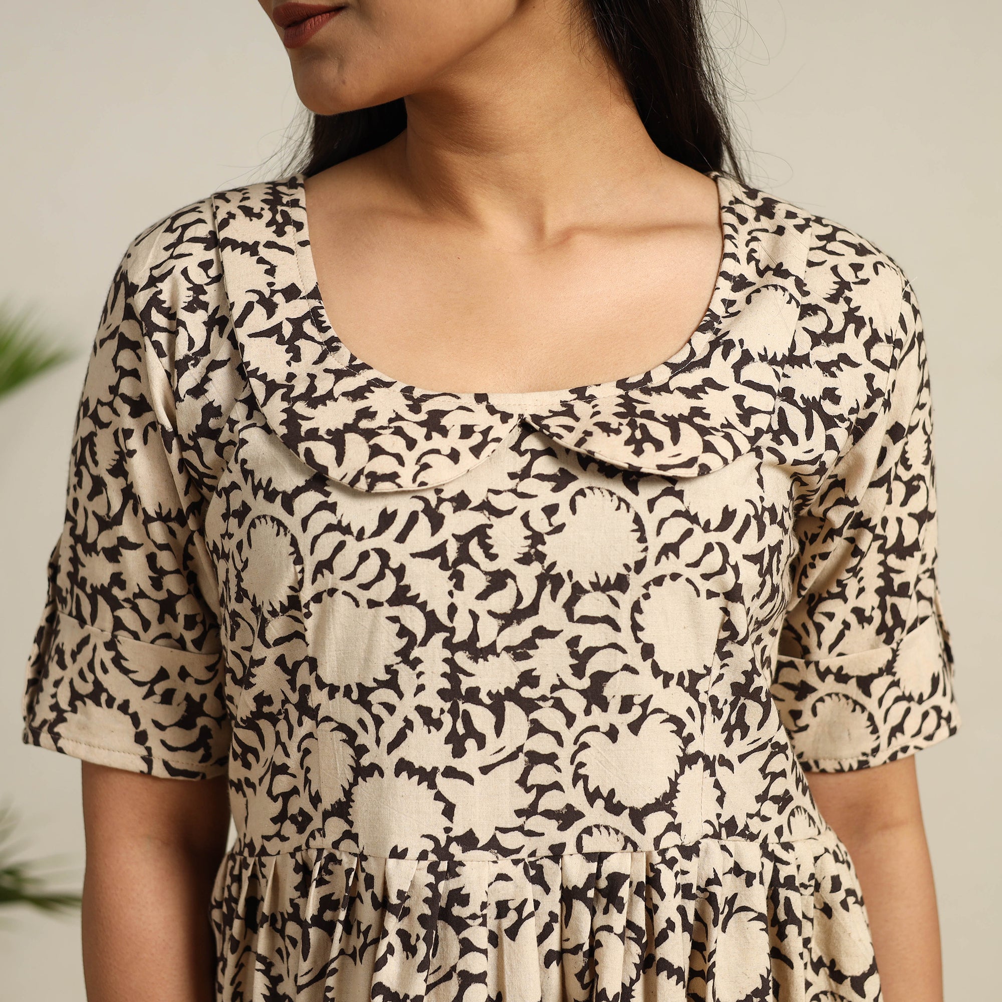 ITOKRI CASUALS Beige - Pedana Block Print Cotton Flared Kalamkari Dress 09 - view 4