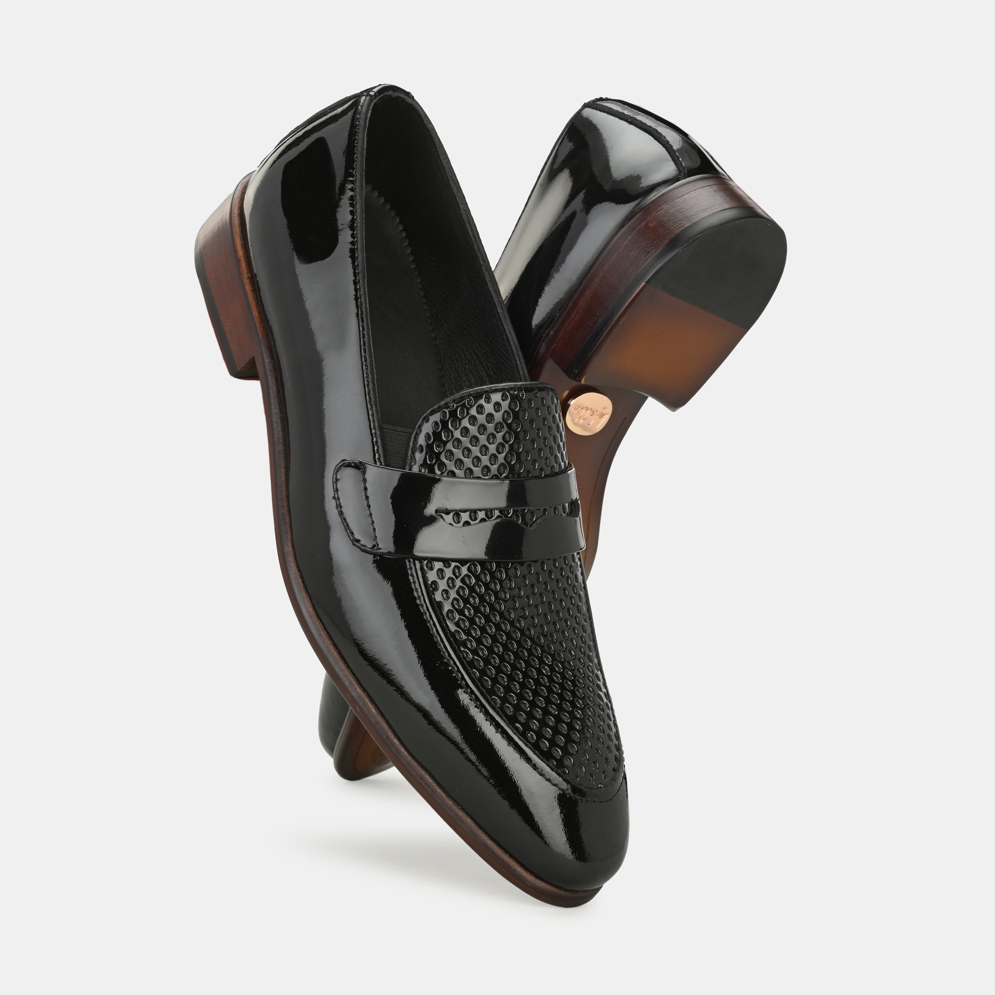 Patent Black Perforated Penny Loafers by Lafattio - view 7