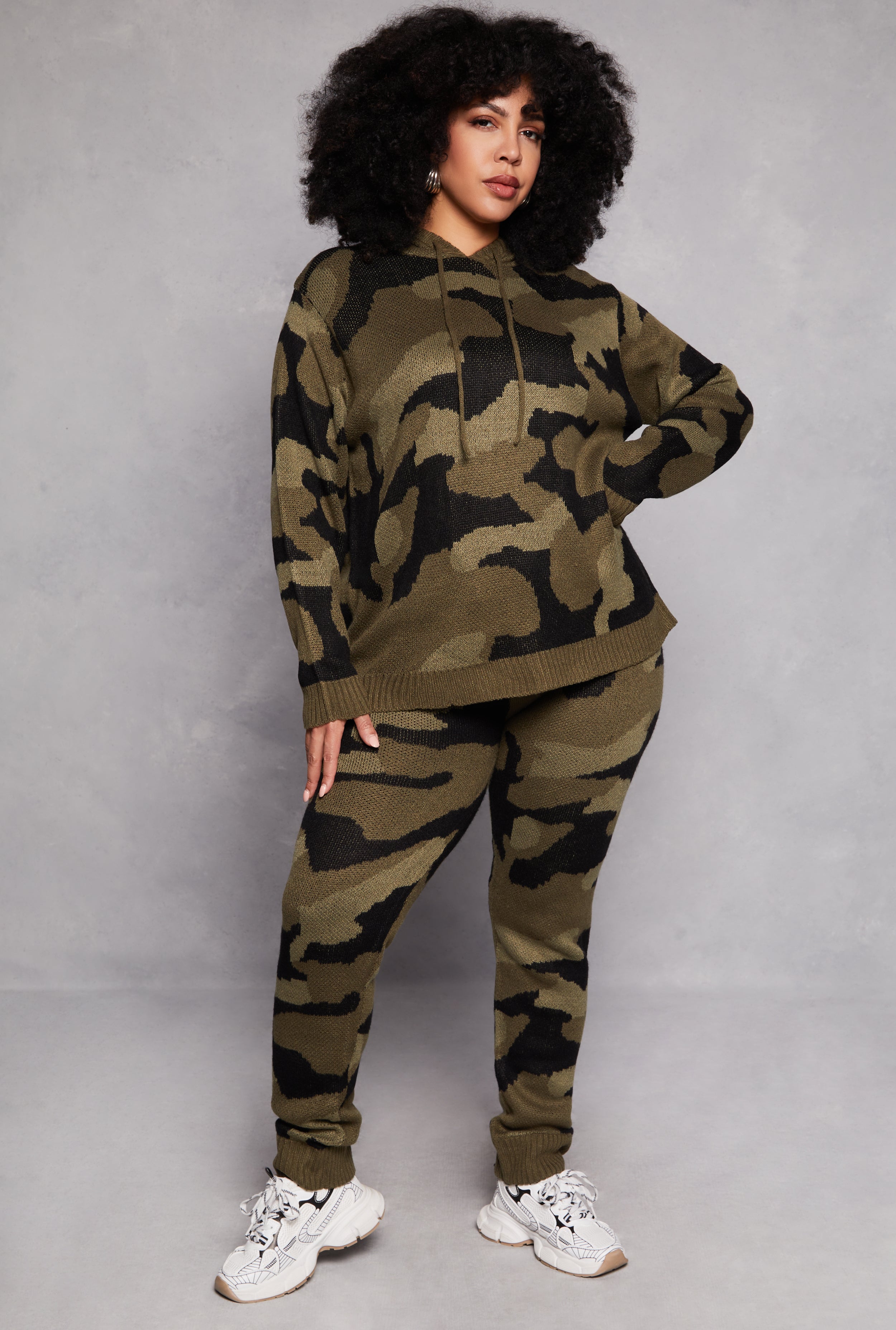 Rainbow Shops Plus Size Camo Hooded Sweater – Women's - view 2