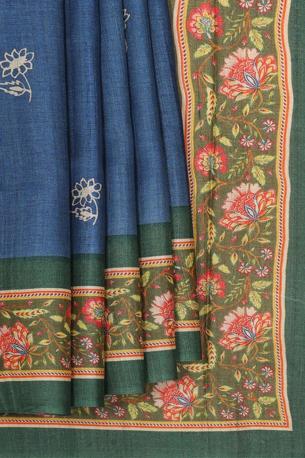 Kalanjali Dark Blue Tussar Silk Saree – Women's