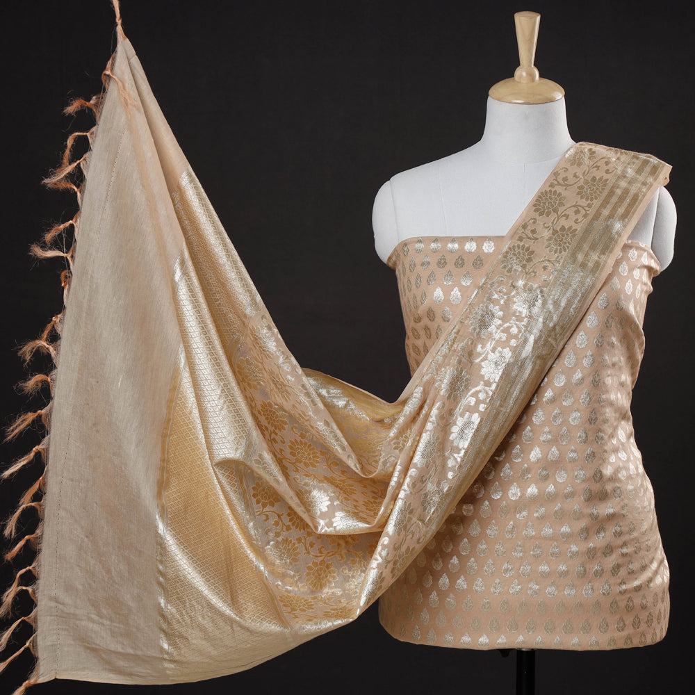 BANARASI BY MAQBUL HASAN Beige - 2pc Cotton x Viscose Zari Banarasi Dress Material