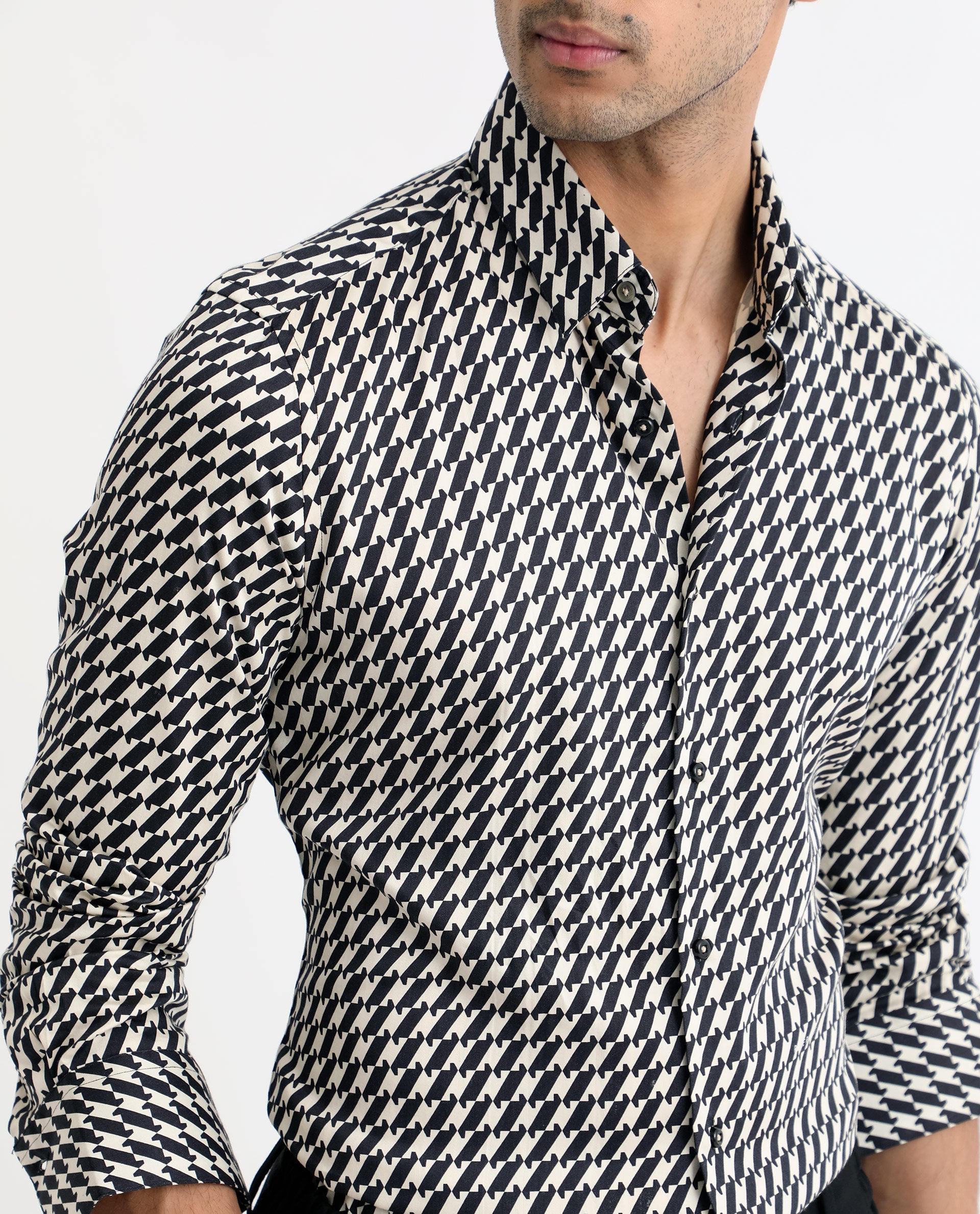 Rare Rabbit Men's Allin Black Cotton Modal Fabric Geometric Print Full Sleeves Shirt - view 2