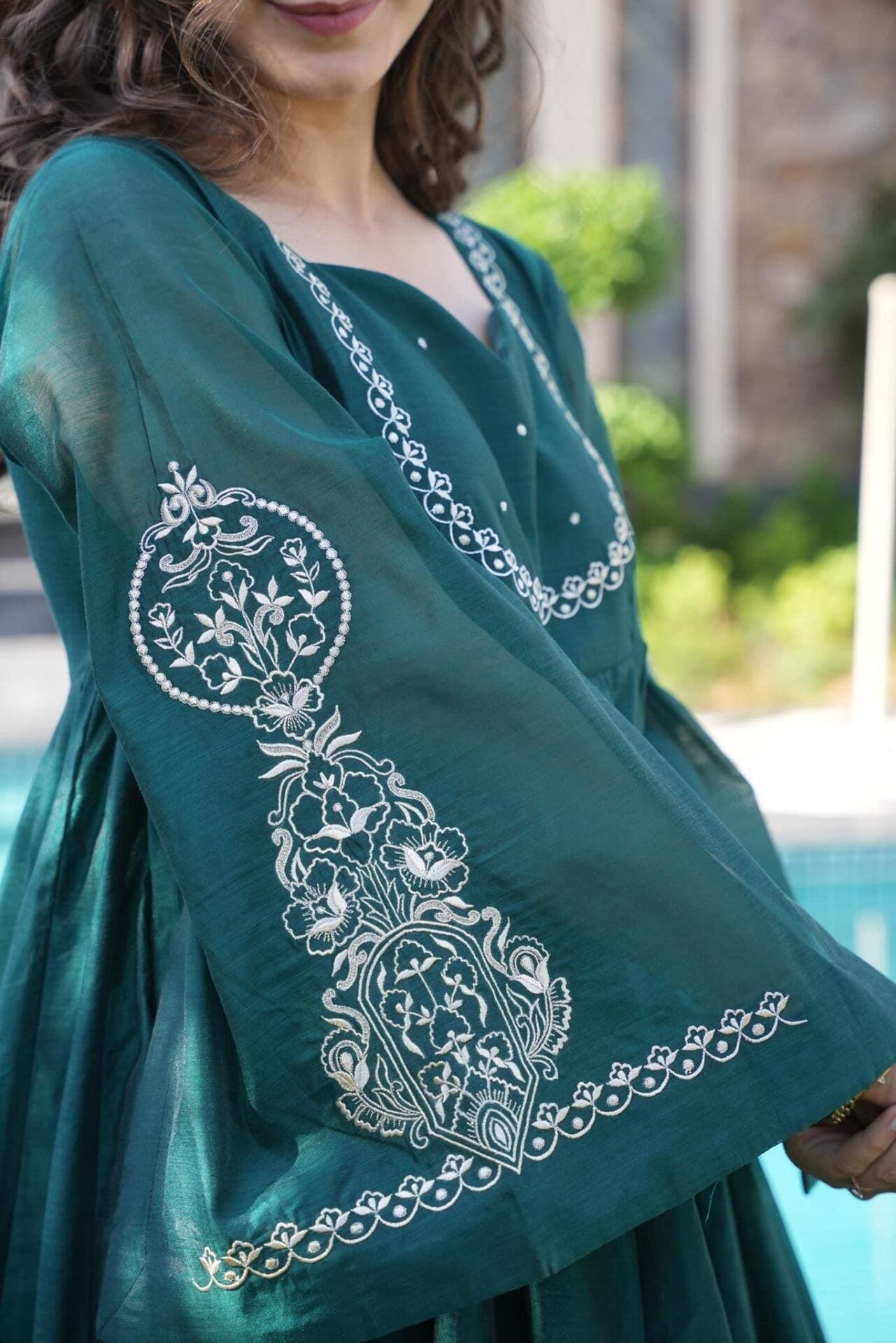 Idaho-o Alluring green chanderi suit set - view 5