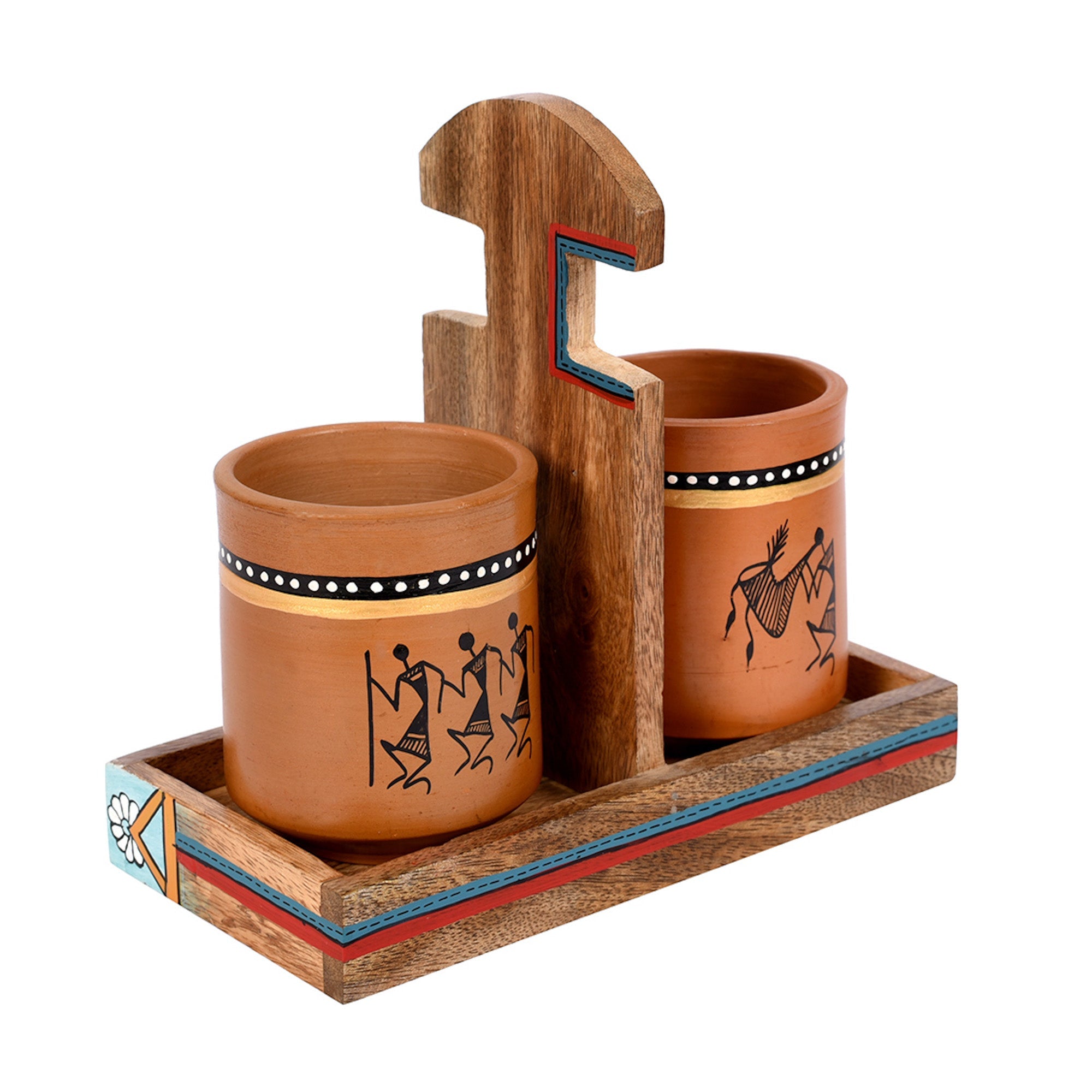 ART CREATIONS BY SUMAN SONTHALIA Brown - Cup Holder & 2 Earthen Mugs (Set of 3) (7x3.3x7) - view 2