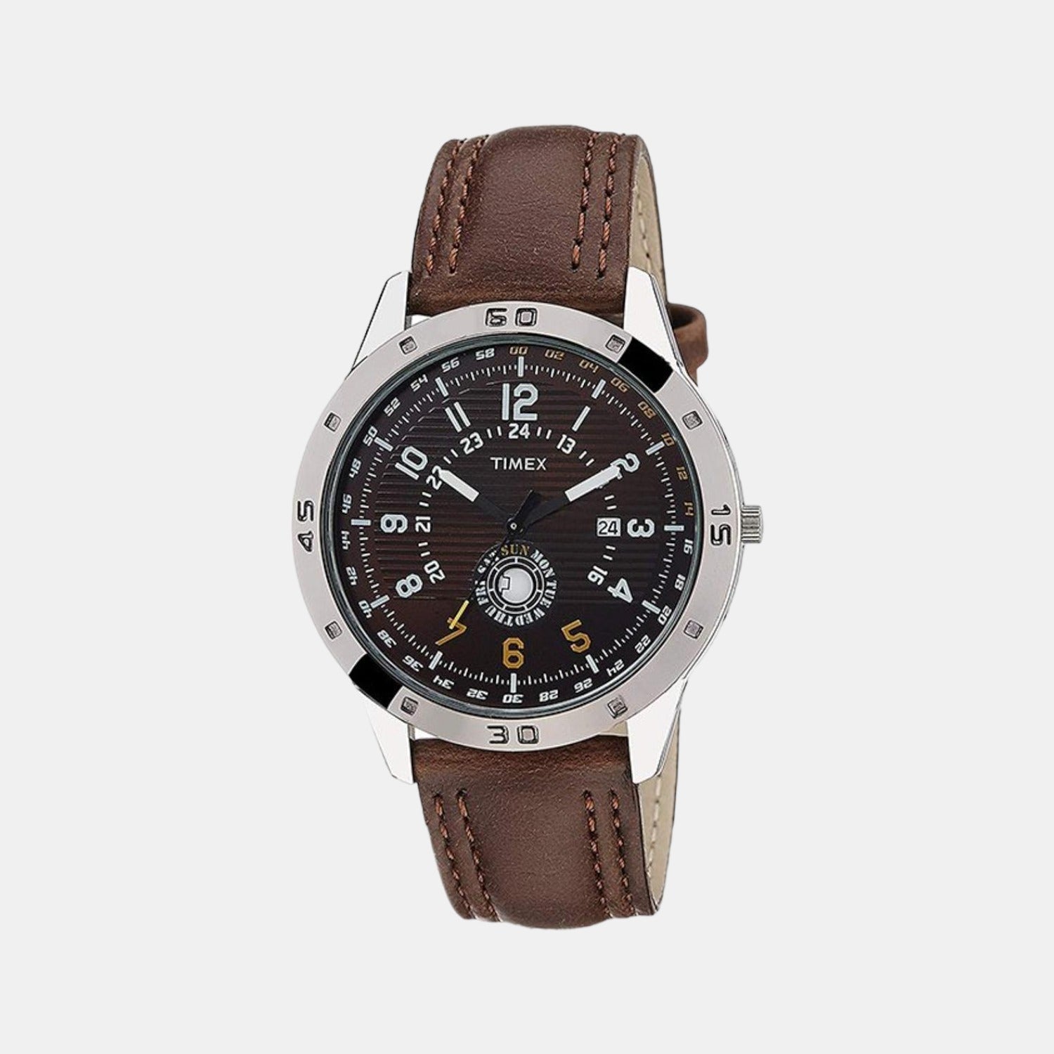 Timex Fashion Men Quartz Brown Dial Analog Leather Watch TI000U90300