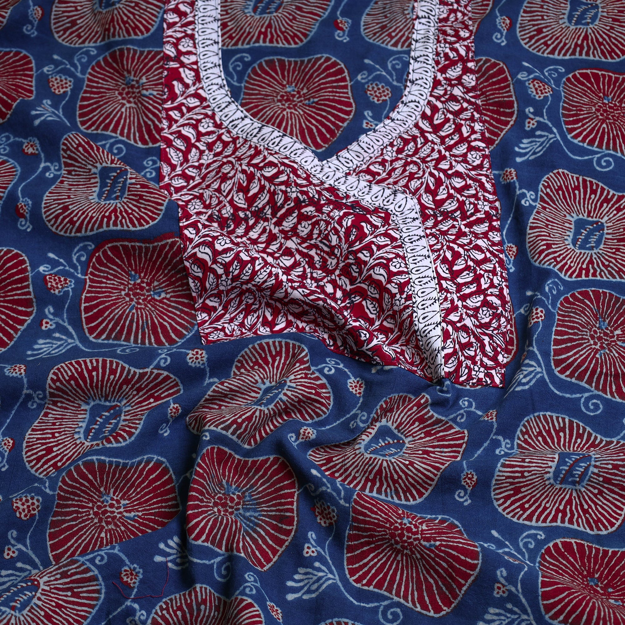 NOORI BAZAR Blue - Block Printed Cotton Ajrakh Kurta Material (2.8 meter) 17 - view 2