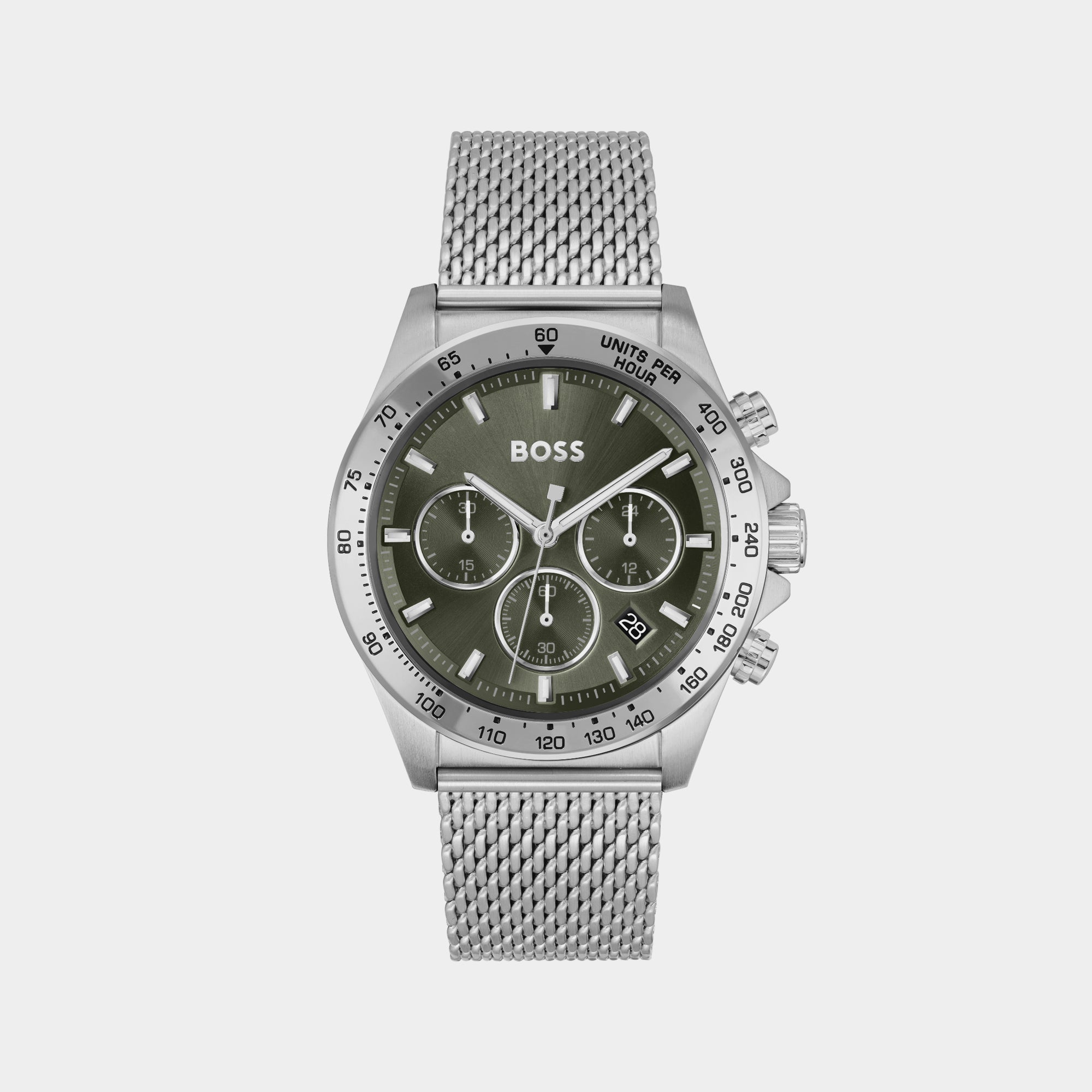 Boss Hero Men Quartz Green Dial Chronograph Mesh Watch 1514020