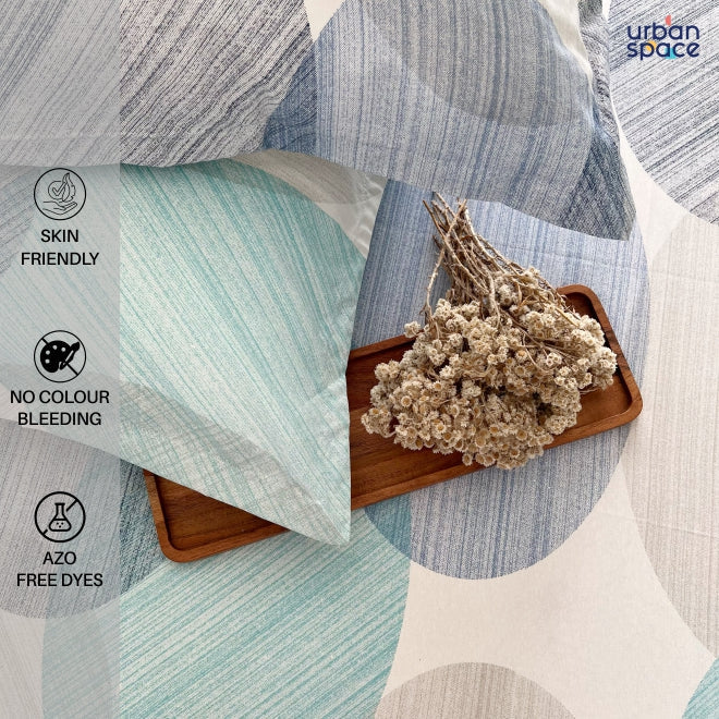 Urban Space -Home Furnishing Store Serene 200 TC 100% Cotton Single Printed Bedsheet with Pillow Covers - Oval Blue - view 3