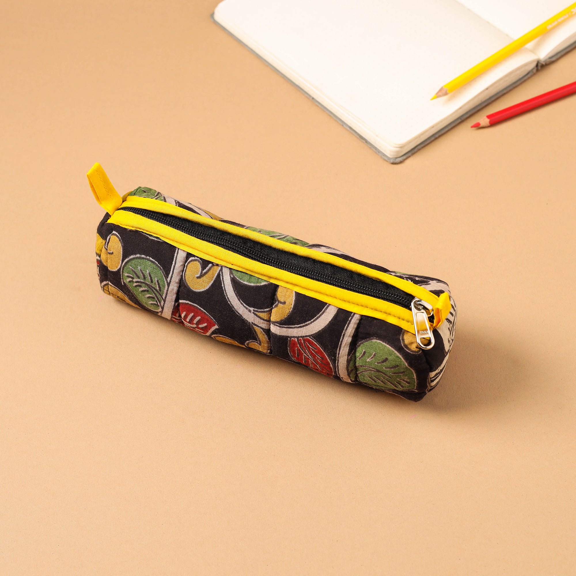 NOORI BAZAR Black - Handcrafted Quilted Cotton Pencil Pouch 04