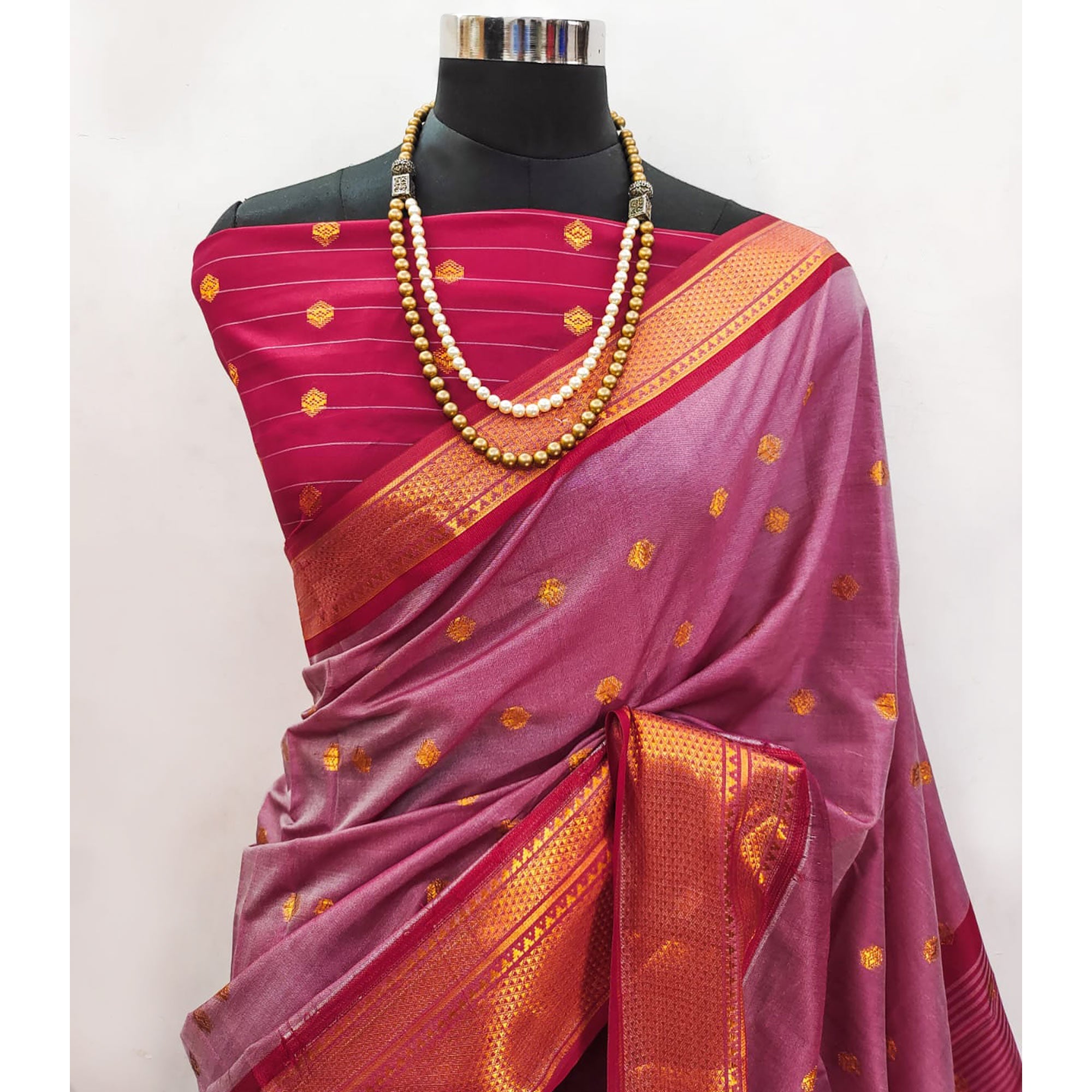 Peachmode Pink Zari Woven Lichi Art Silk Saree With Tassels - view 8
