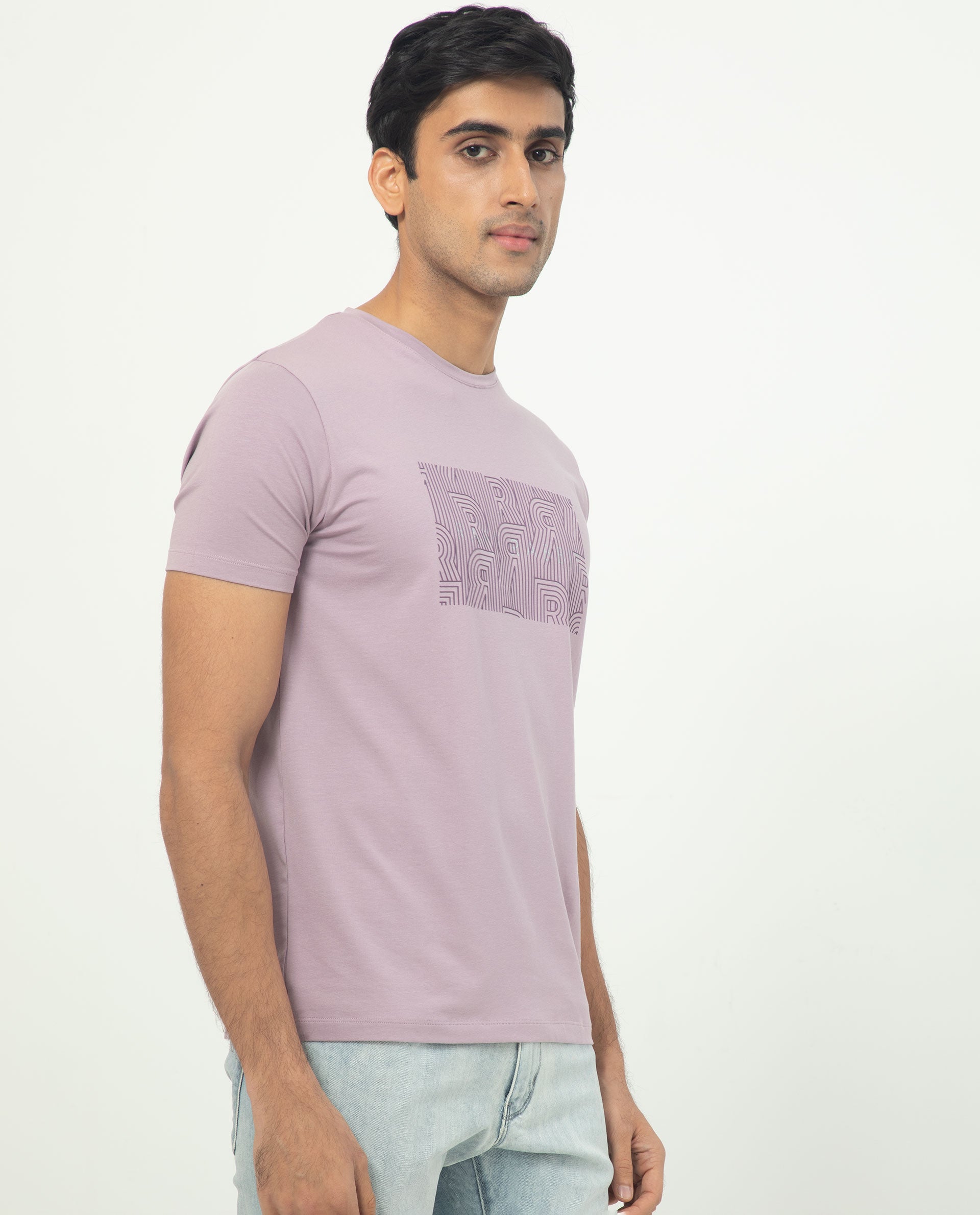 Rare Rabbit Men's Alanet Dusky Pink Crew Neck Half Sleeves Regular Fit Foil HD Print Branding T-Shirt - view 2
