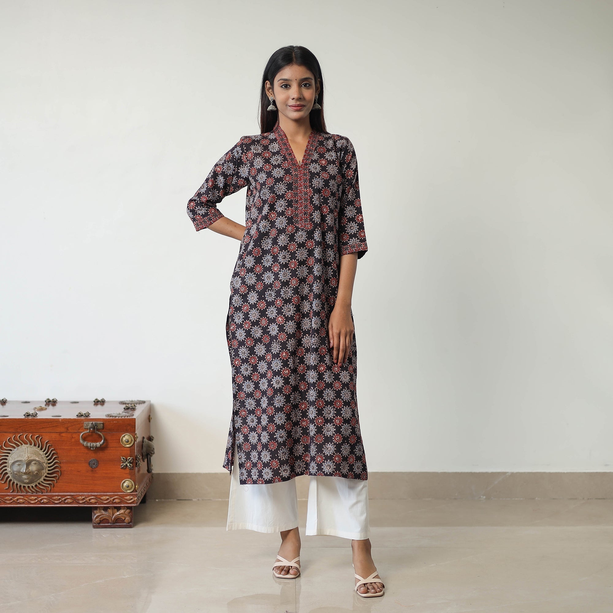 ITOKRI CASUALS Black - Block Printed Cotton Straight Ajrakh Kurta 24 - view 2