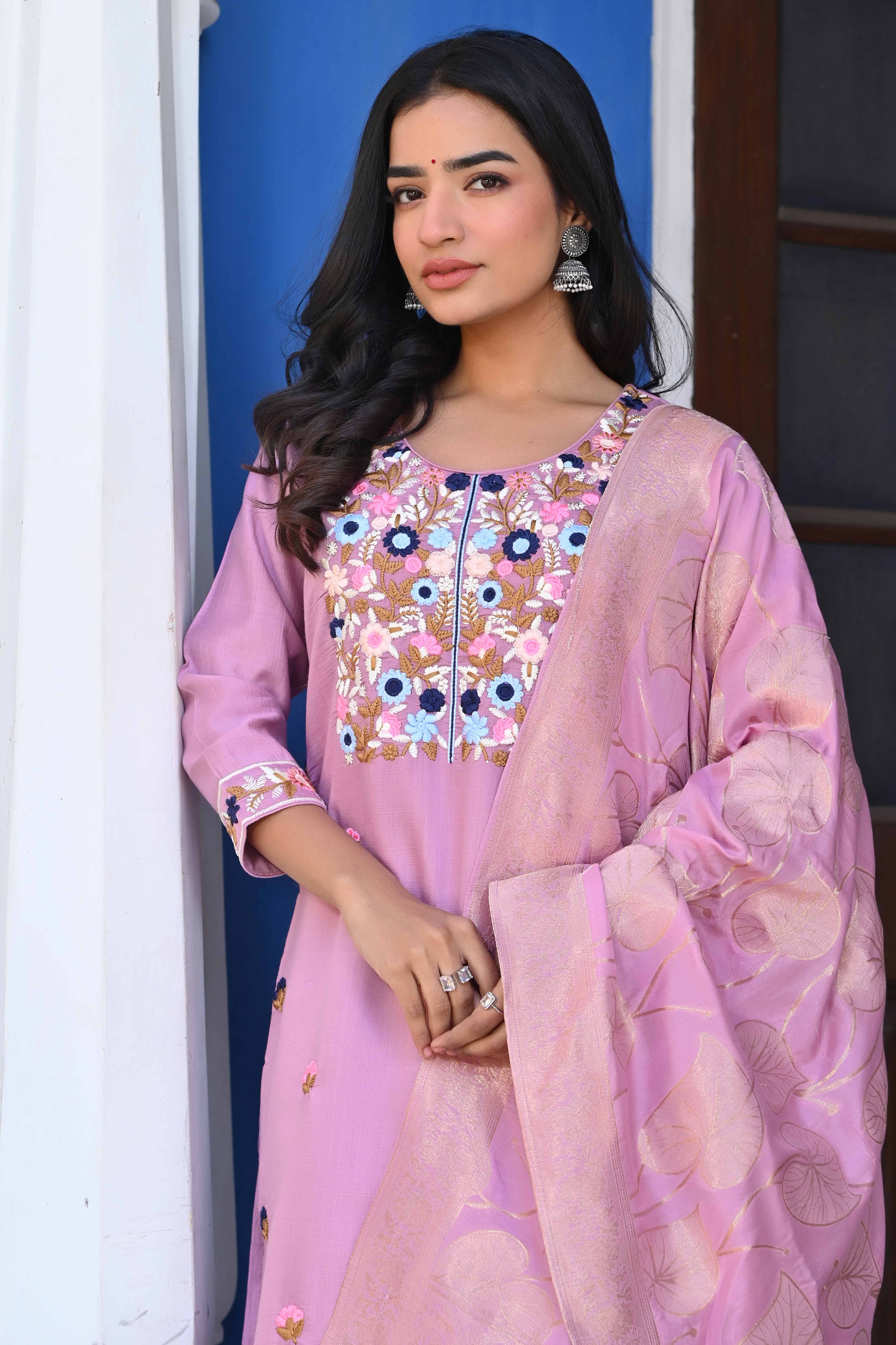 Peachmode Seller Lavender Sequins Embroidered Viscose Salwar Suit - view 9